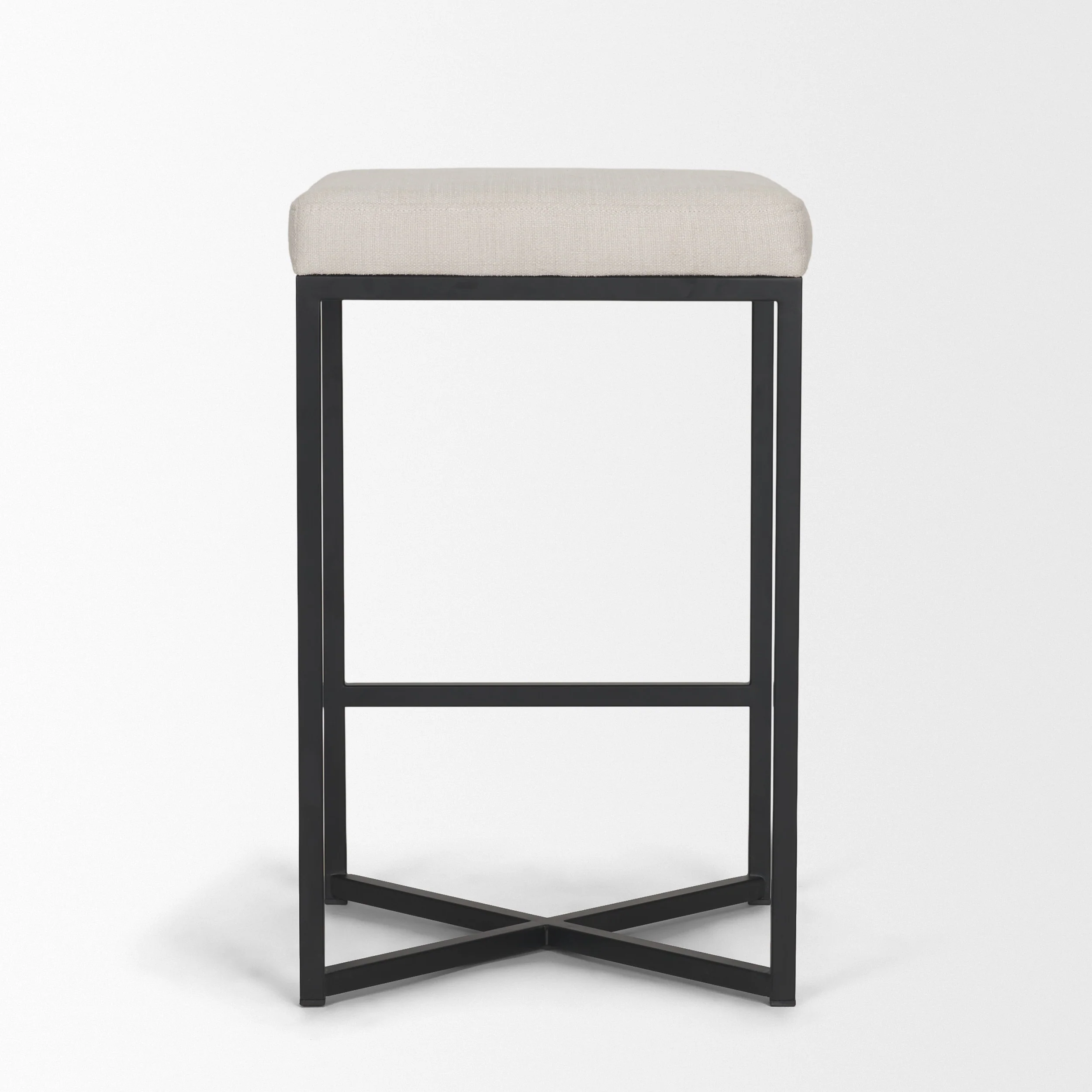 Frodo 26.5H Seat Height White Fabric Seat Black Metal Base Stool - Image 5