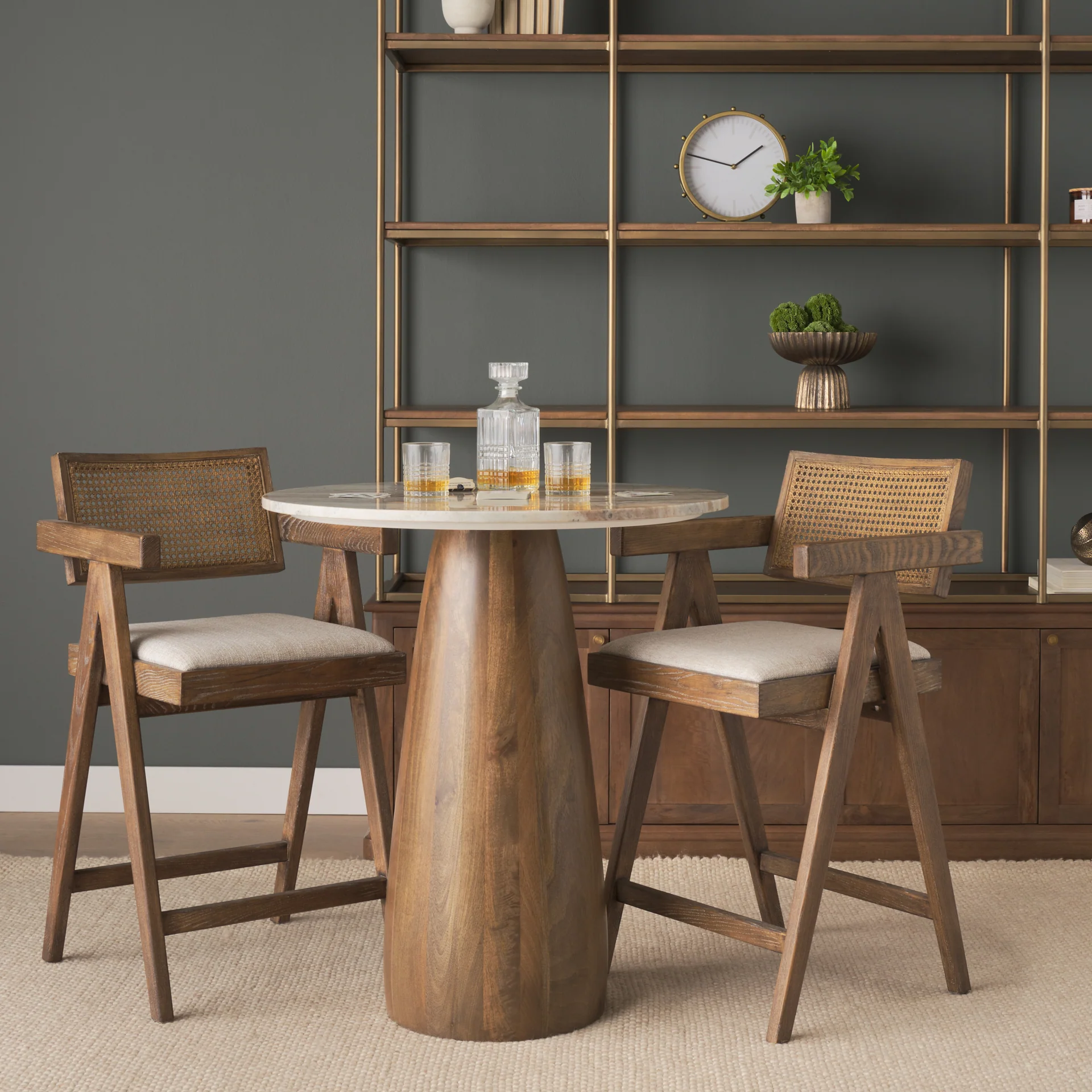 Allyson 32"  Round Medium Brown Wood w/Savar Pink Marble Top Bistro Table - Image 2