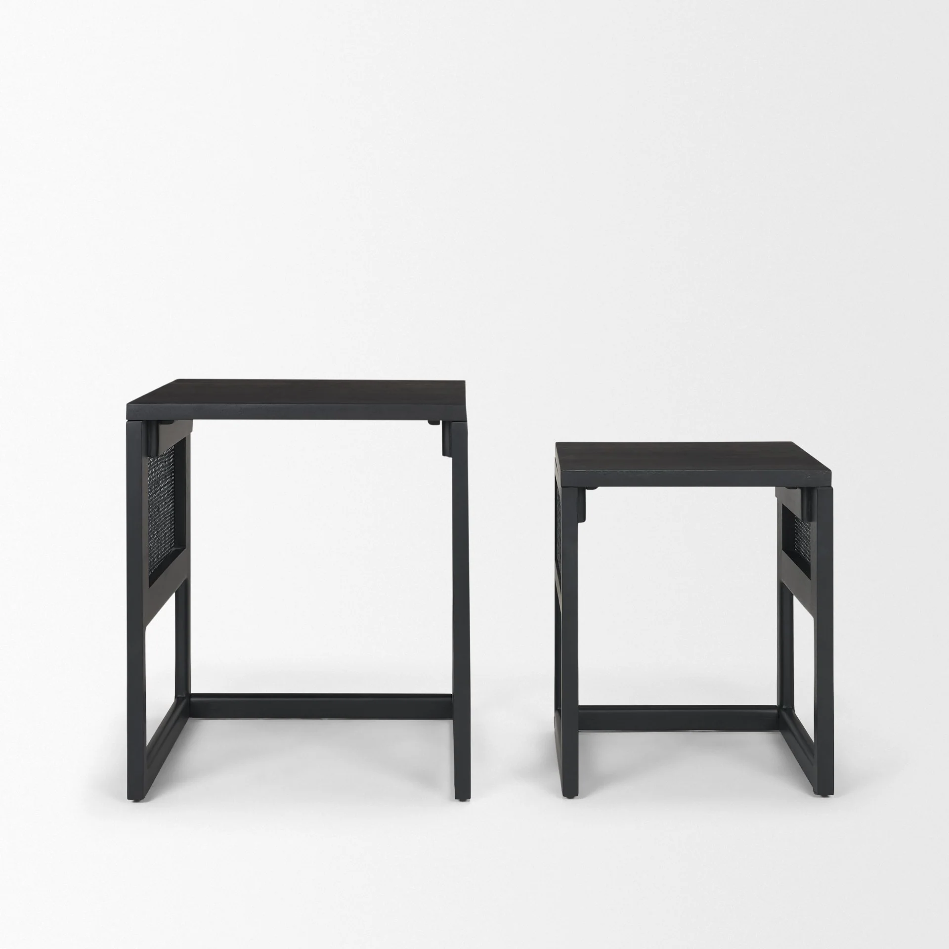 Grier Set of 2 Black Wood w/ Black Cane Nesting Accent Tables - Image 7