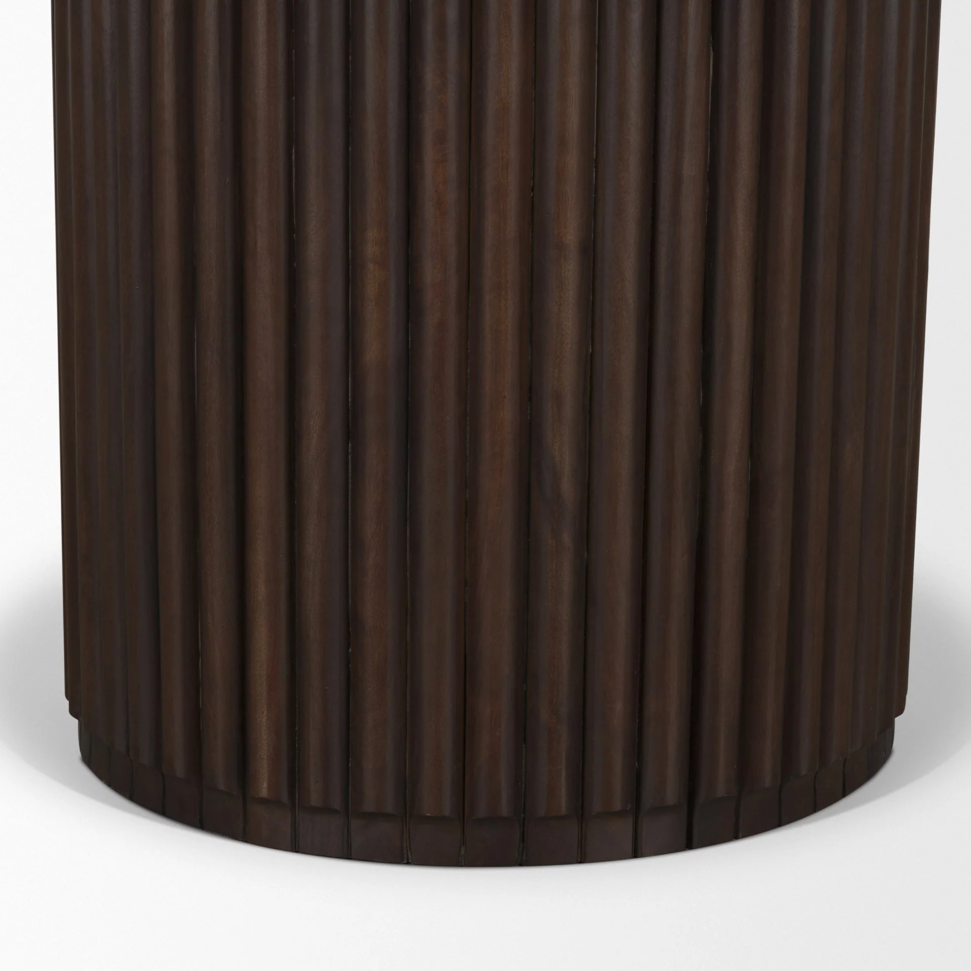 Marbrello 60" Pink Marble Top Espresso Brown Fluted Wood Round Dining Table - Image 8