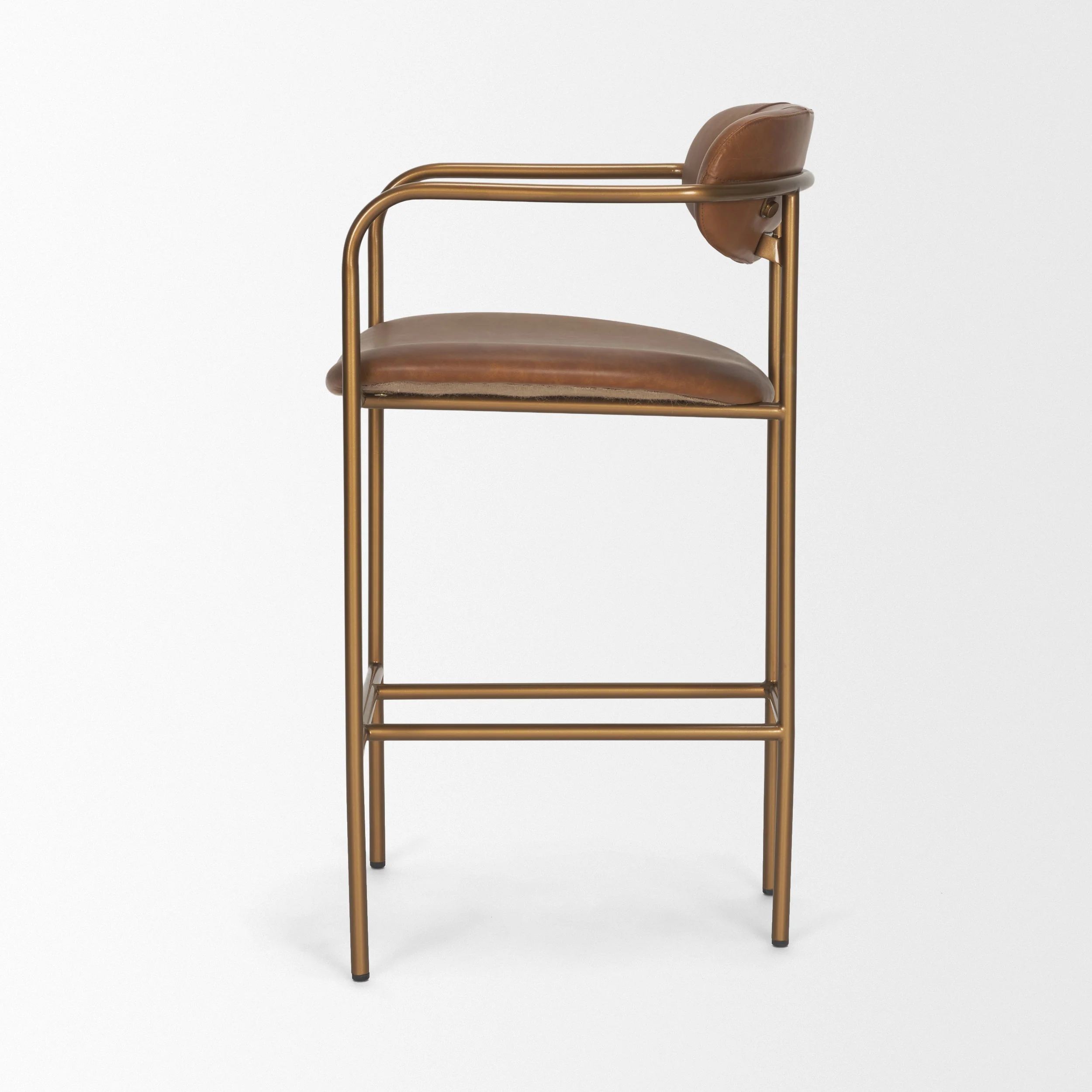 Parker Brown Leather Seat Gold Metal Counter Stool - Image 3