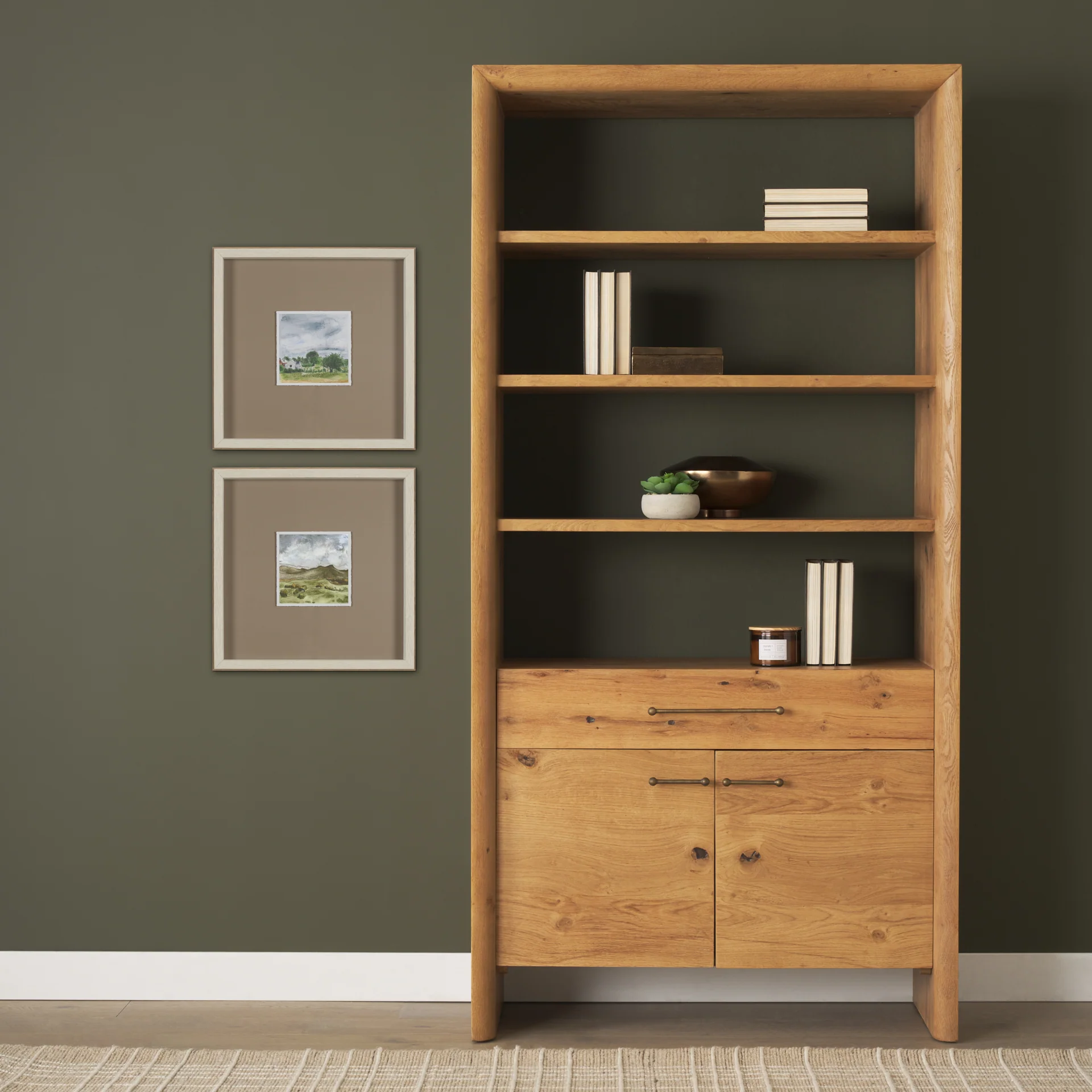 Belford 2-Door Open Light Brown Oak Wood Shelving Unit - Image 13