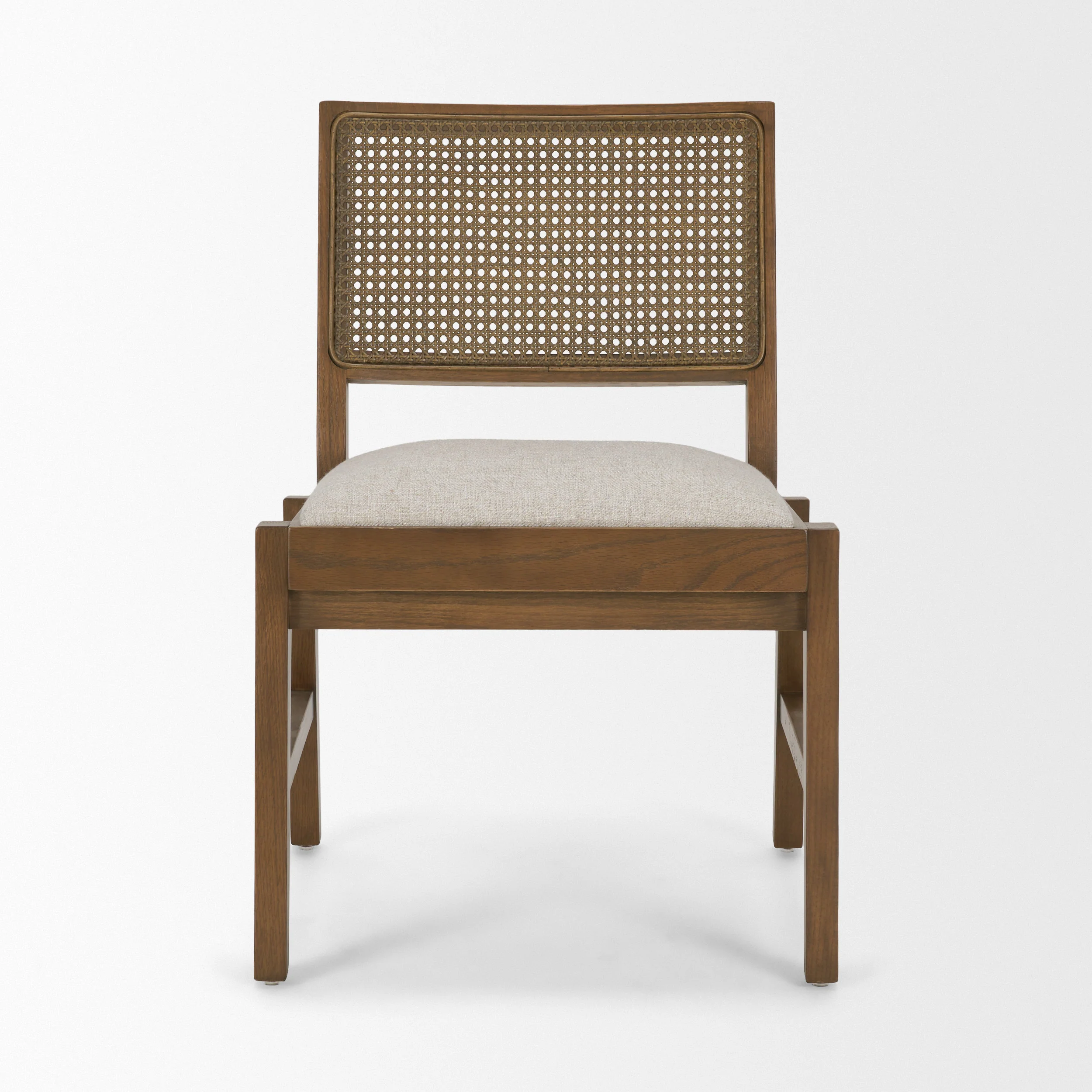 Reid Framed Brown Cane Cream Fabric Dining Chair - Image 3