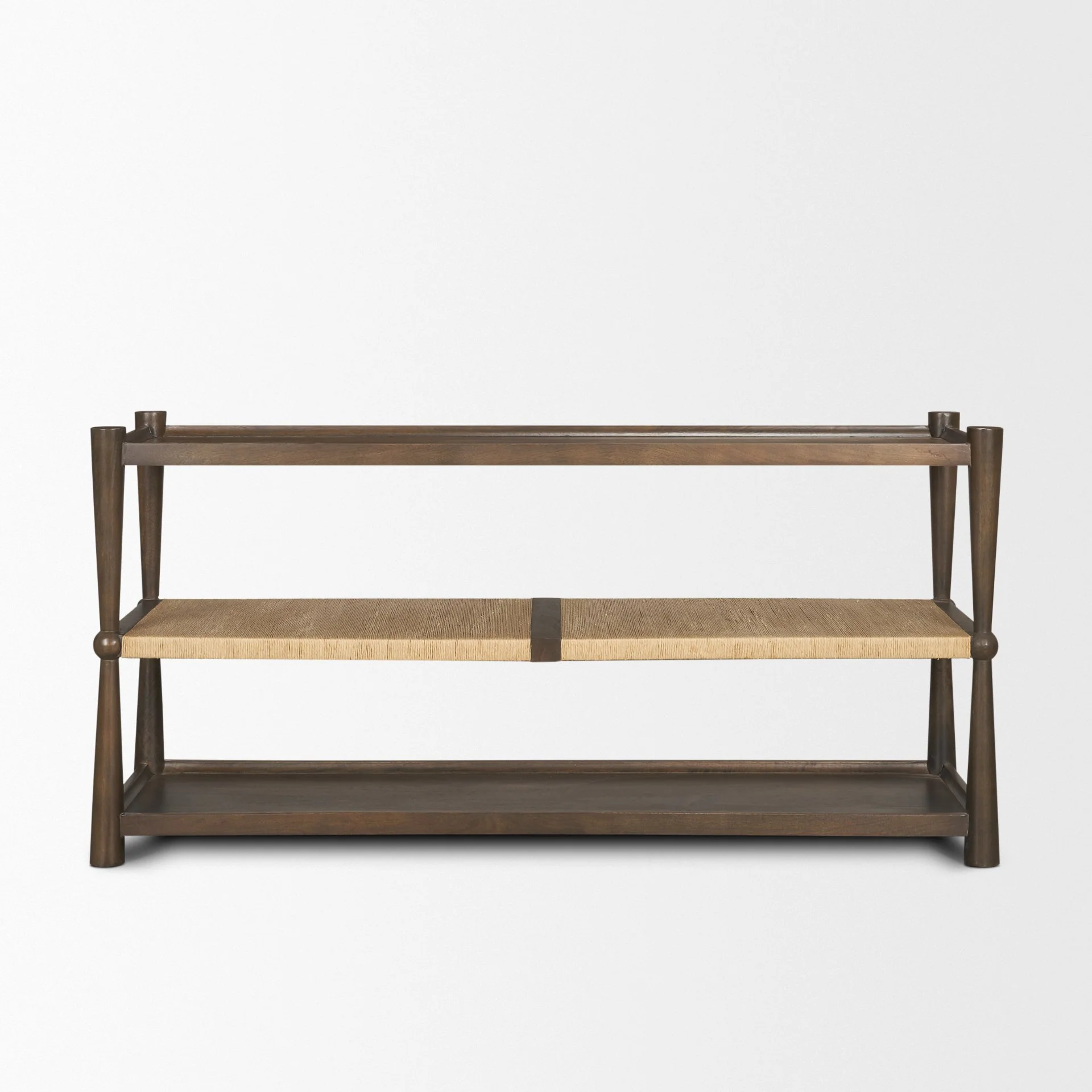 Bondi Dark Brown Wood w/ Paper Rope Shelf Console Table - Image 3