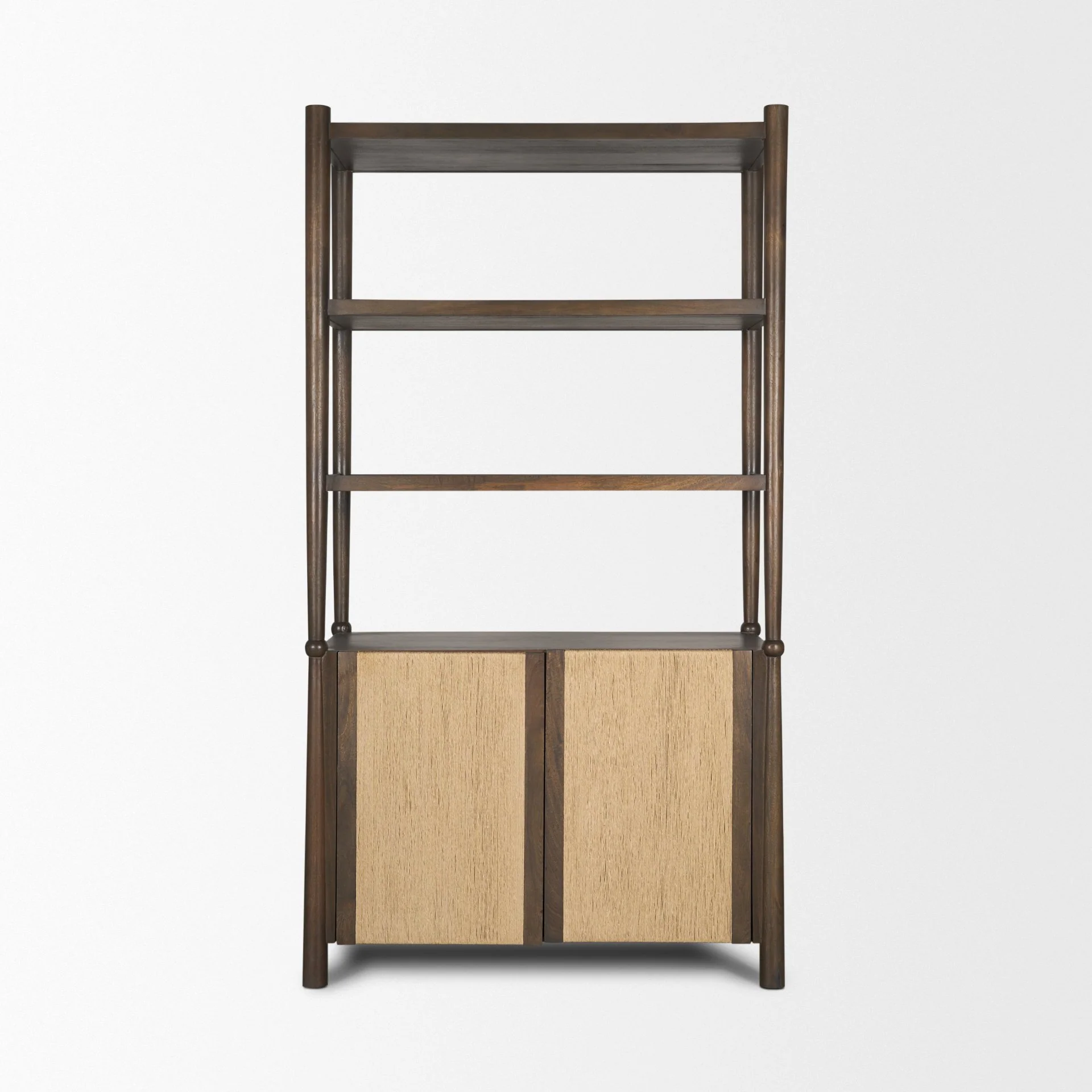 Bondi 2 Door Open Dark Brown Wood w/ Paper Rope Shelving Unit - Image 3