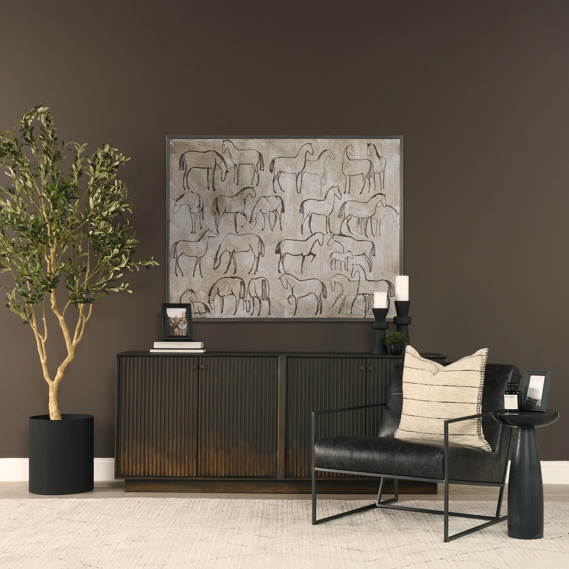 Cinder Distressed Dark Brown Wood Reeded 4-Door Closed Sideboard - Image 2