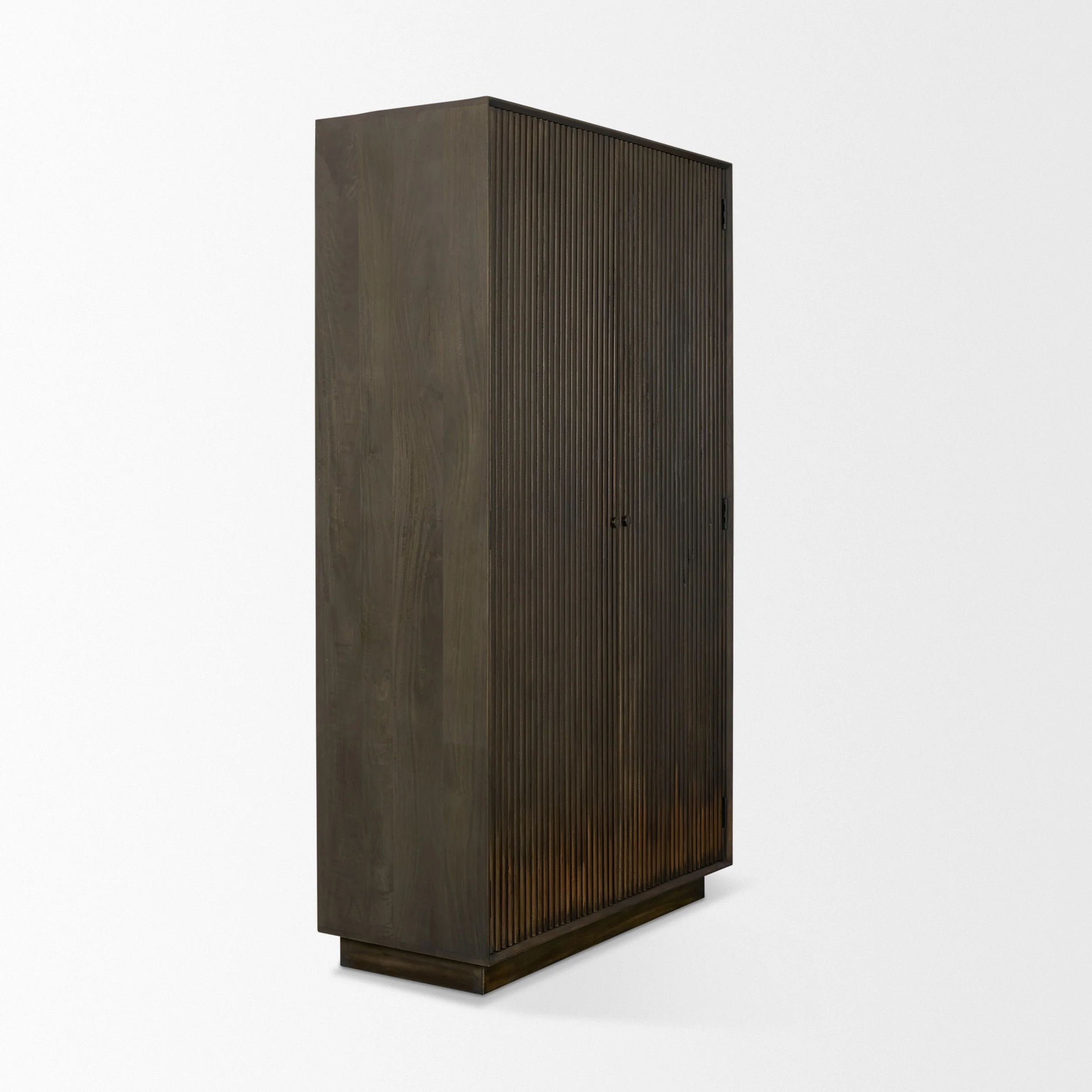 Cinder Distressed Dark Brown Wood Reeded 2-Door Closed Tall Cabinet - Image 6