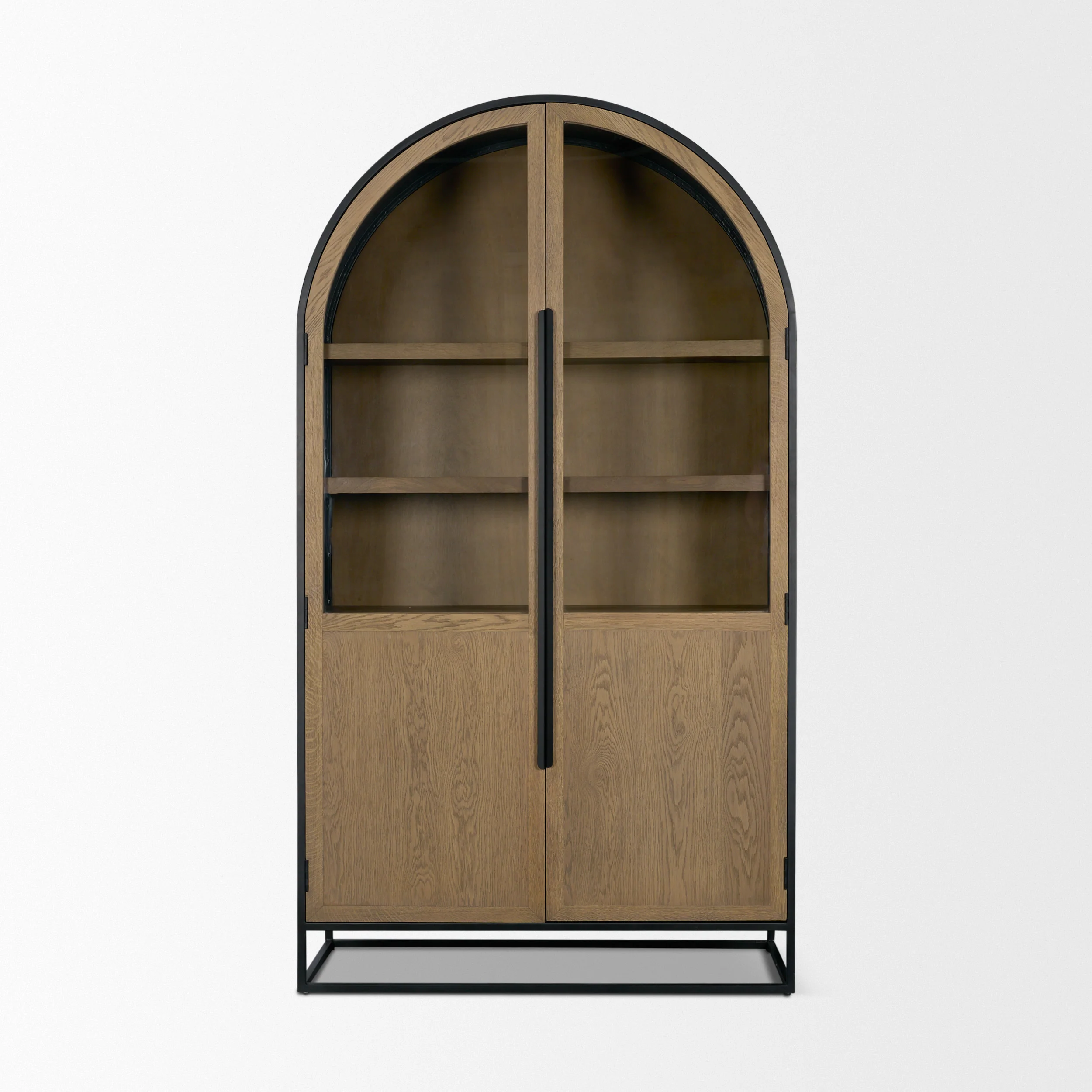 Sloan 47.5W x 80.5H Light Brown W/Black Metal Frame Arched Cabinet - Image 3