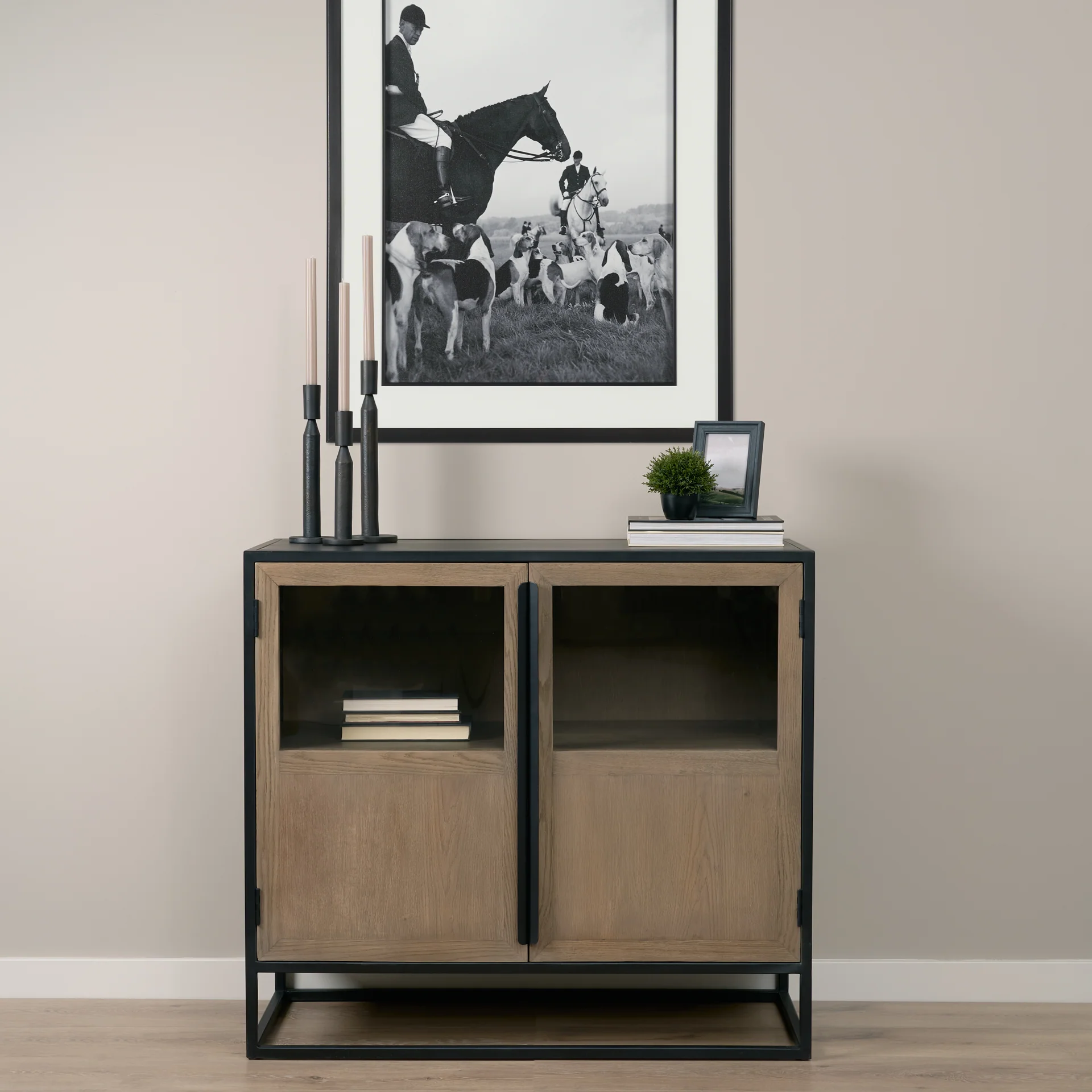 Sloan 40.0W Light Brown W/Black Metal Frame Accent Cabinet - Image 2