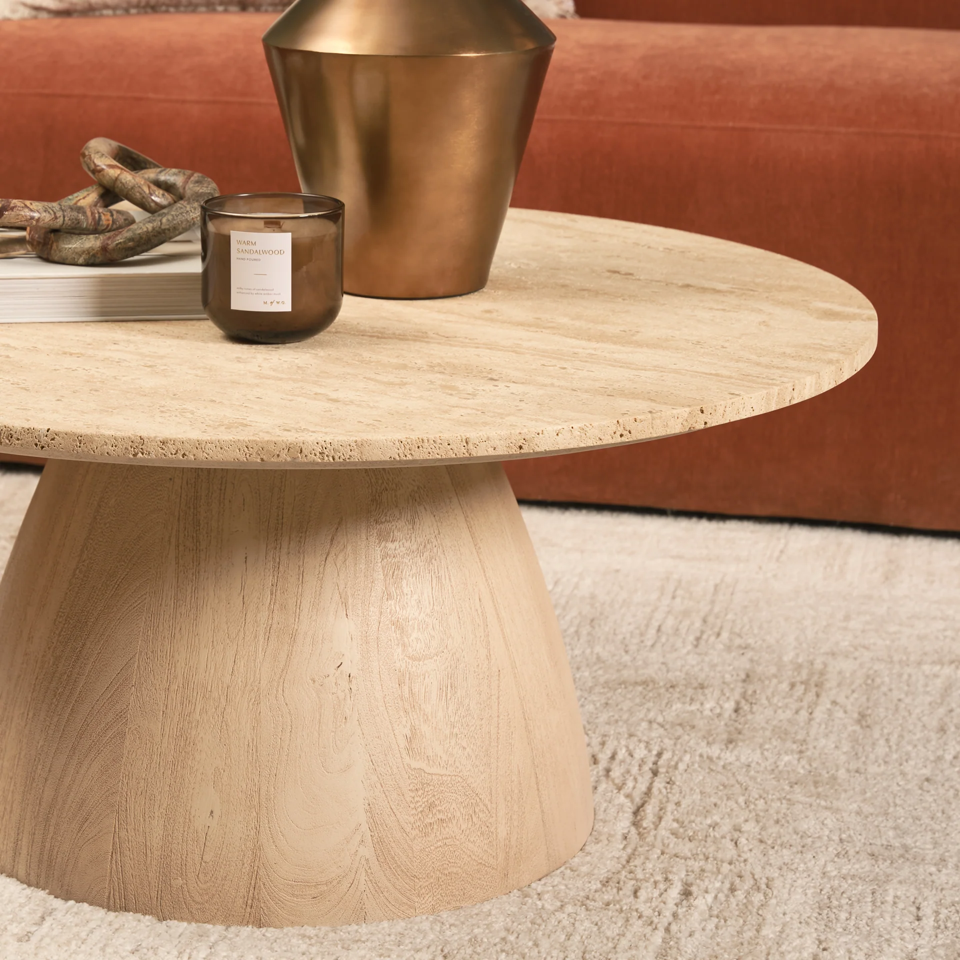 Allyson 36" Light Wood Base w/ Travertine Top Coffee Table - Image 8