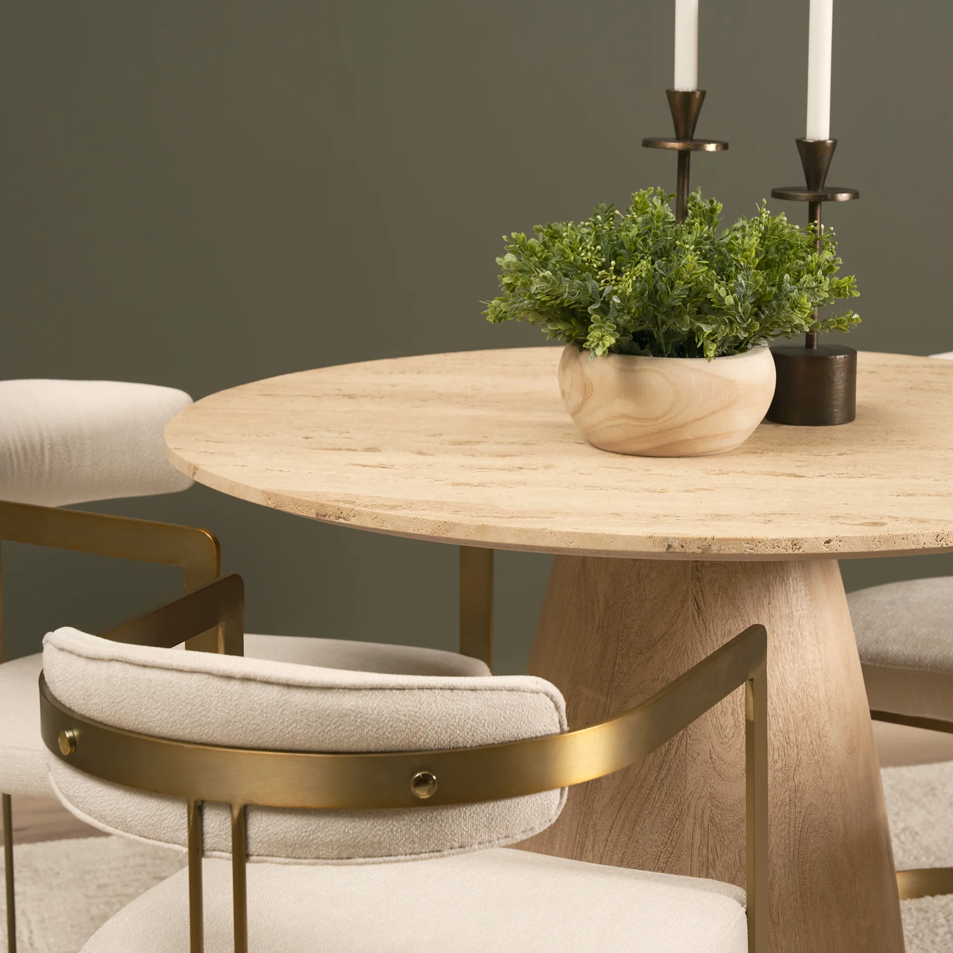 Allyson 42" Light Wood Base w/ Travertine Top Dining Table - Image 8