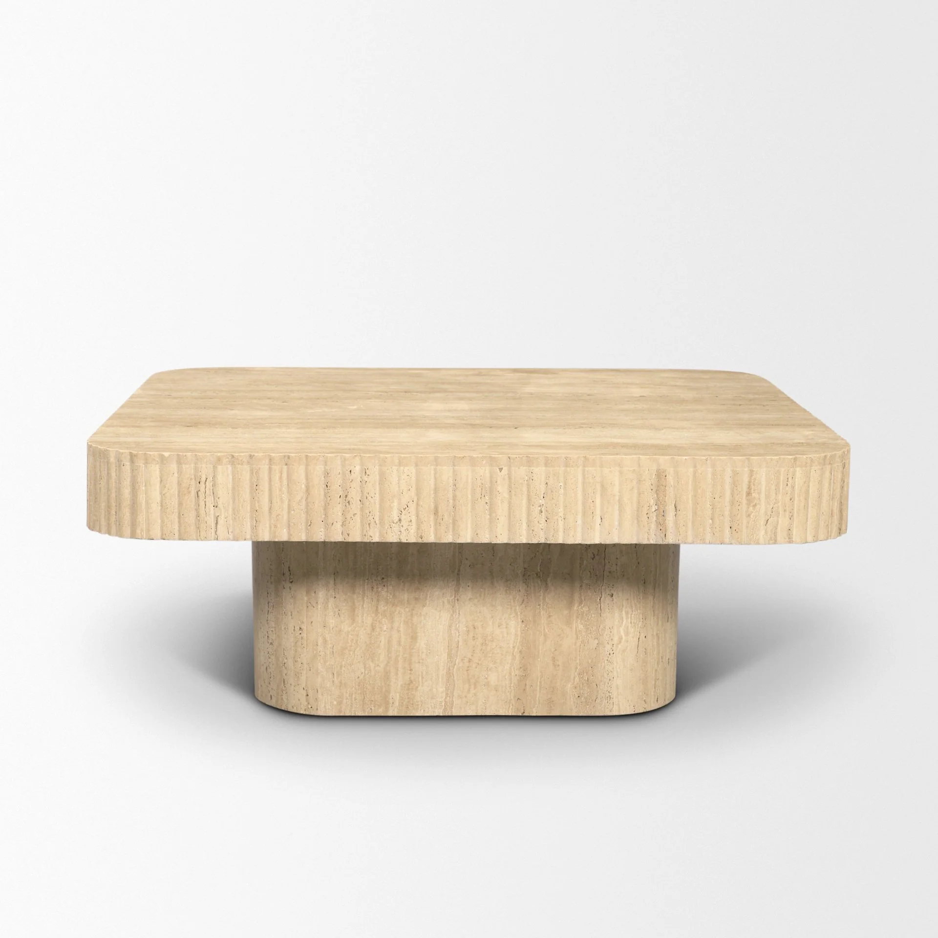 Tavora Ribbed Square Travertine Coffee Table - Image 4