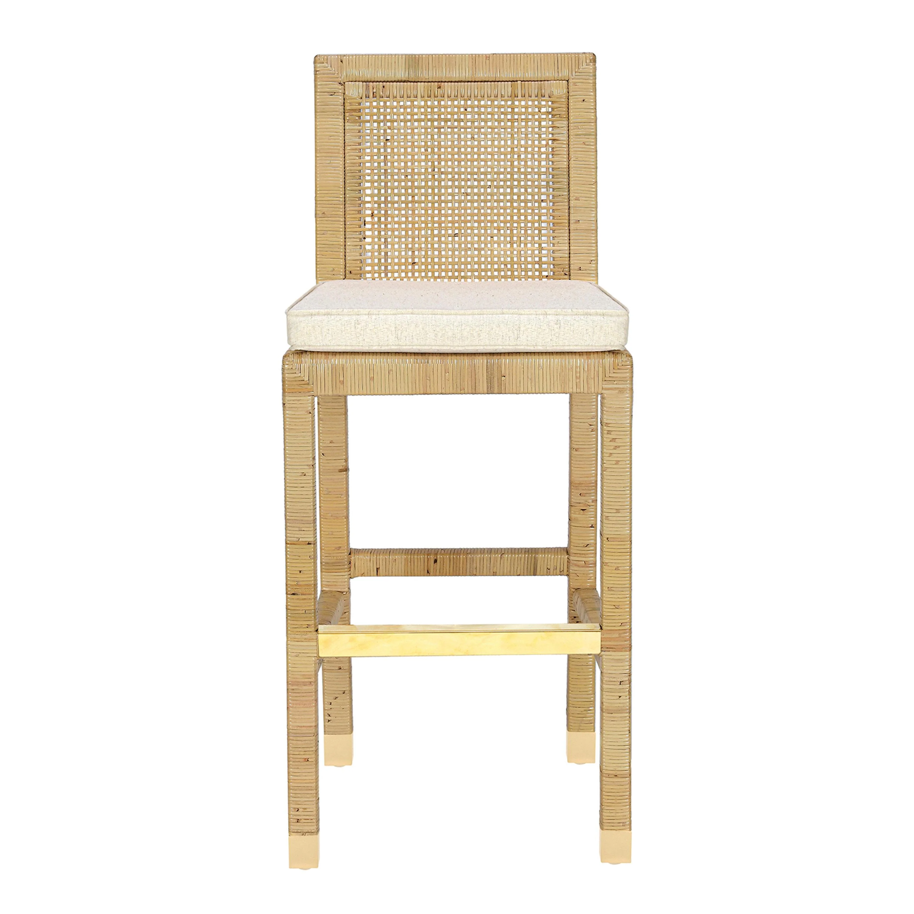Amara Rattan &amp; Cream Contract-Grade Linen Stool - Image 9