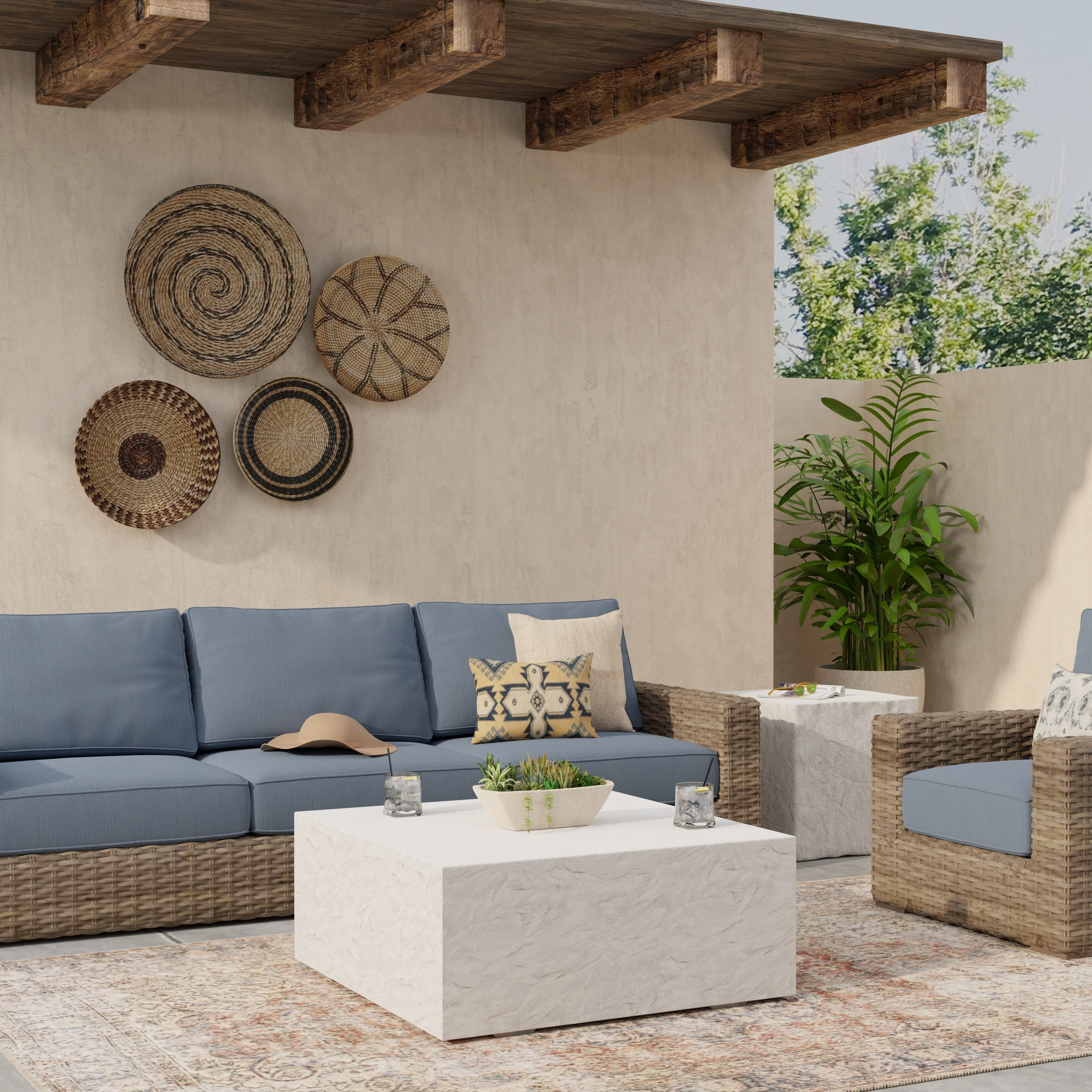 Antique Stone Square Coffee Table - Image 5