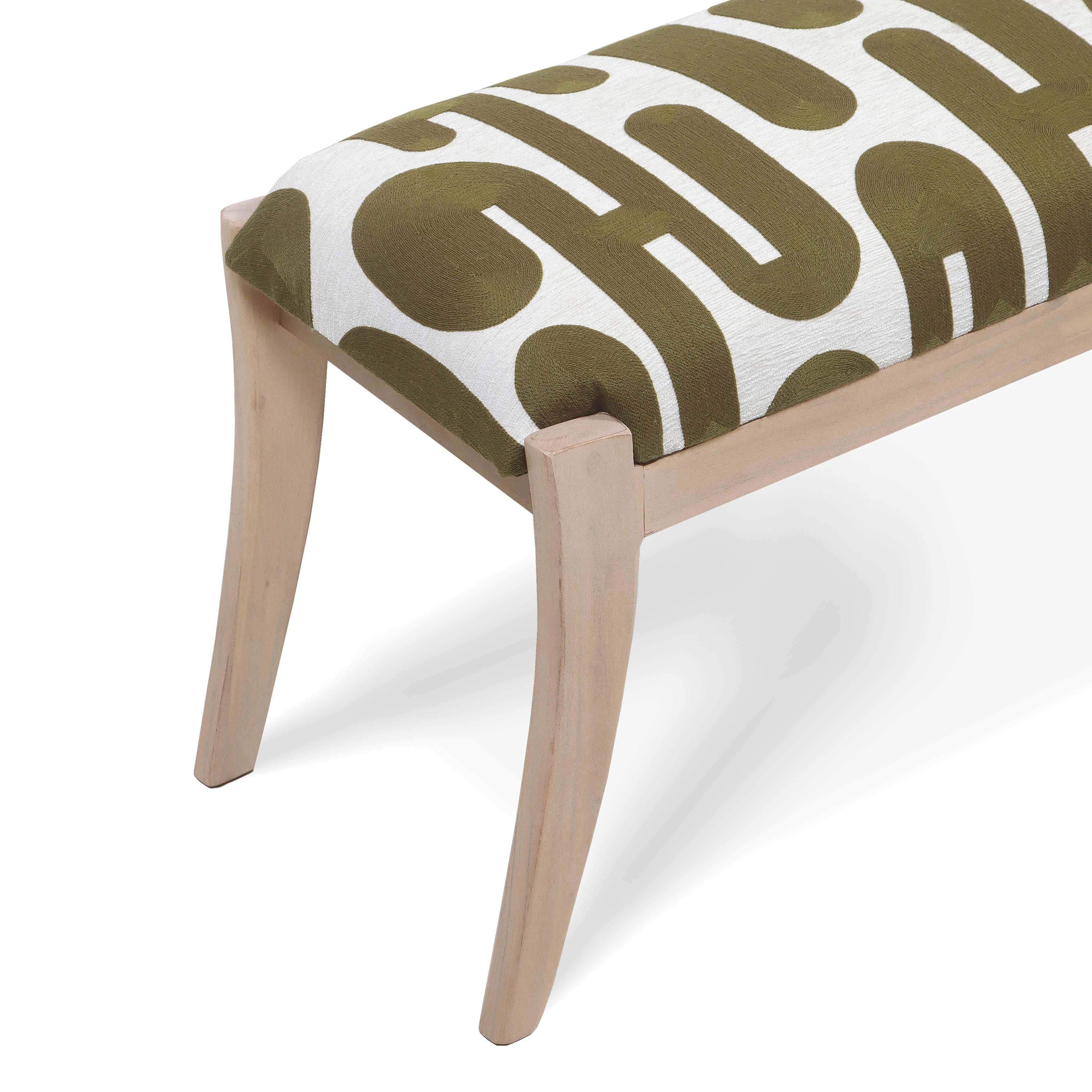 Arielle 48" Olive &amp; White Embroidered Bench - Image 5