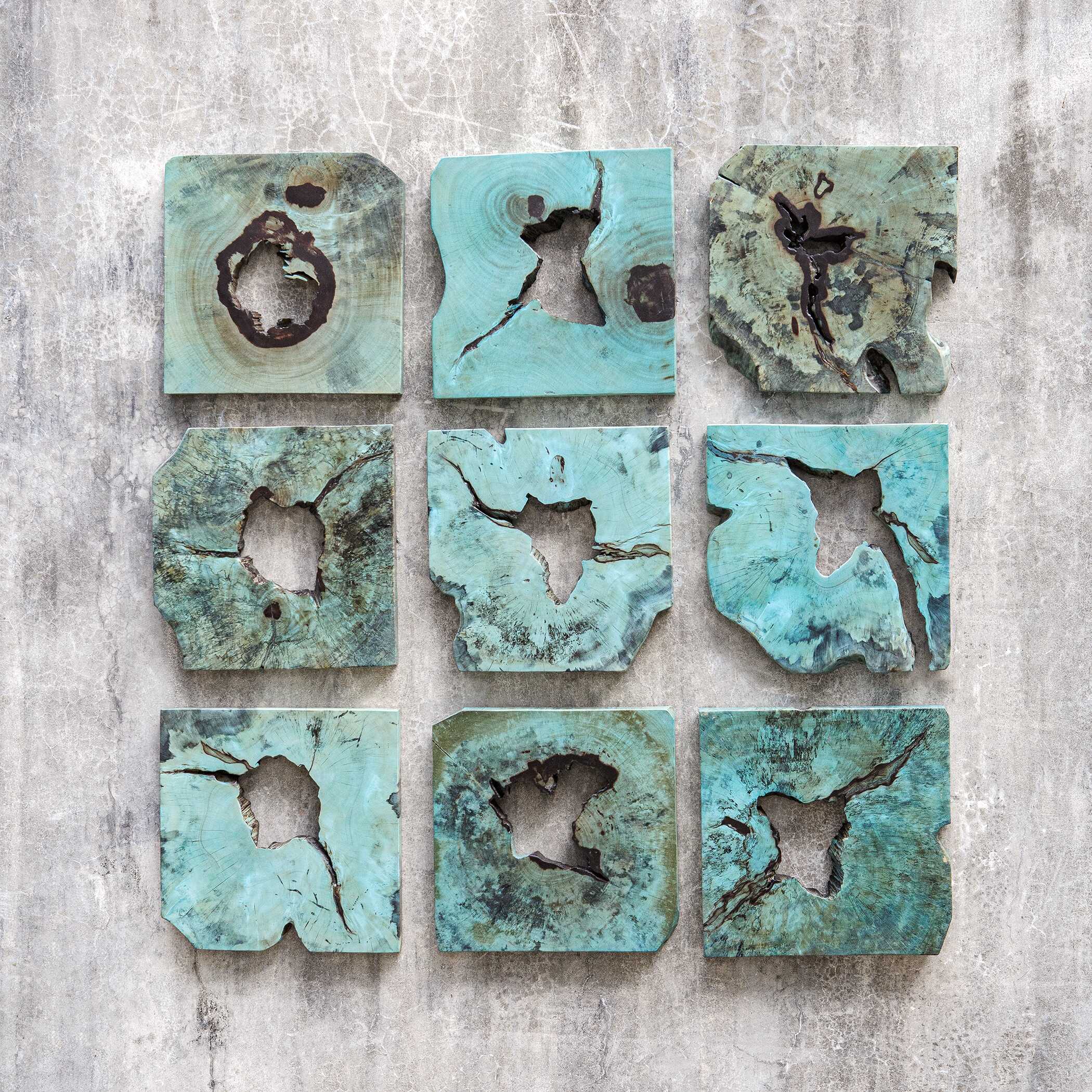 Bahati Wood Wall Décor In Blue - Set of 9 - Image 2