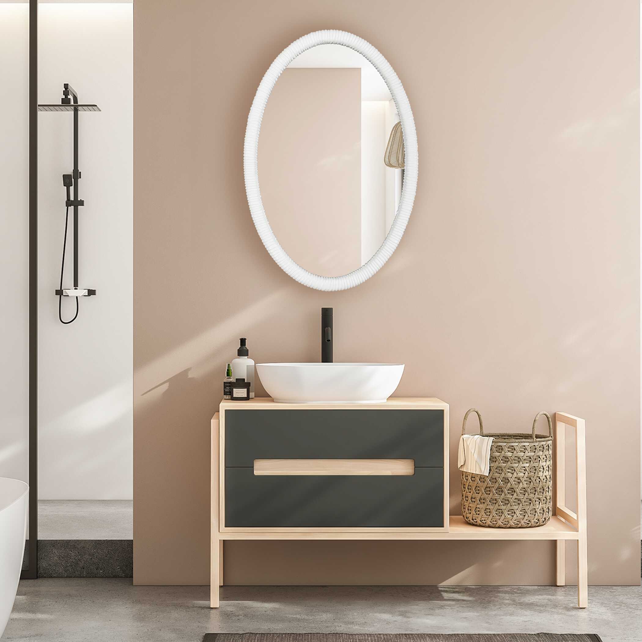 Bali White Ribbed Oval Mirror - Image 2