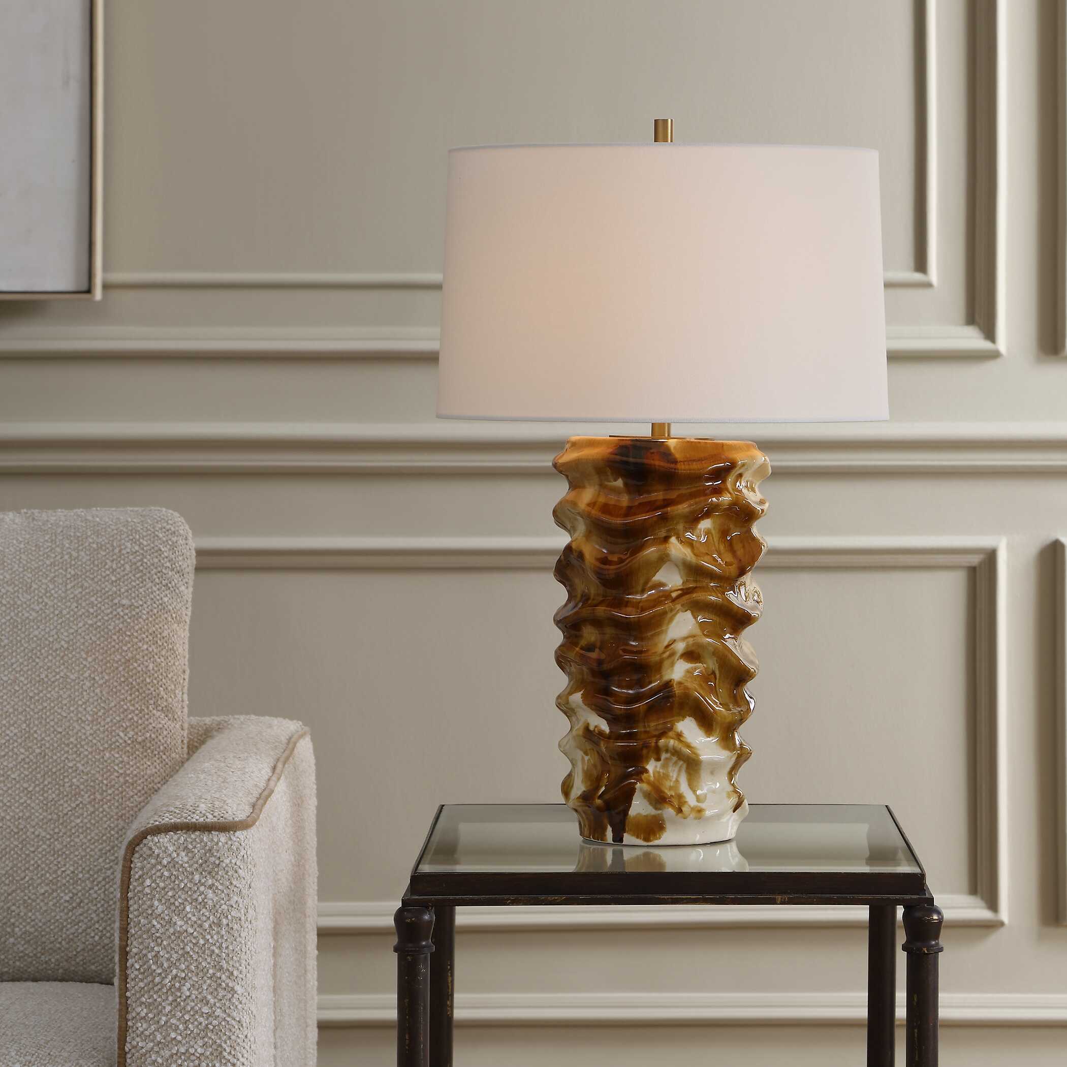 Bassa Brown Cream Glazed Table Lamp - Image 2