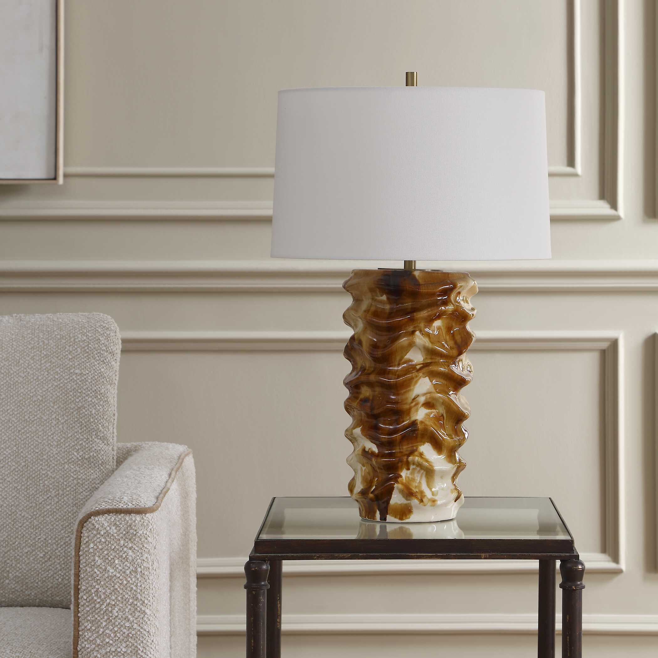 Bassa Brown Cream Glazed Table Lamp - Image 3