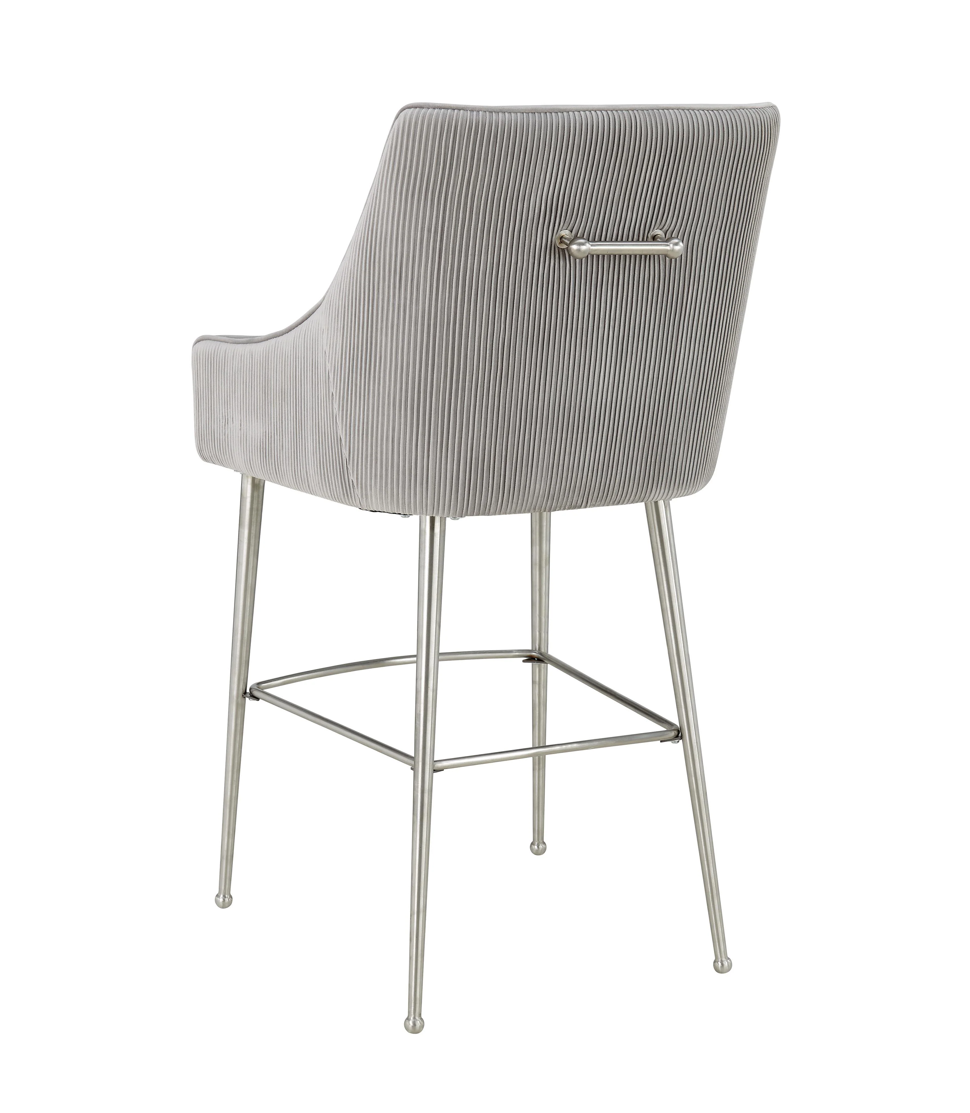 Beatrix Pleated Light Grey Velvet Counter Stool - Image 4