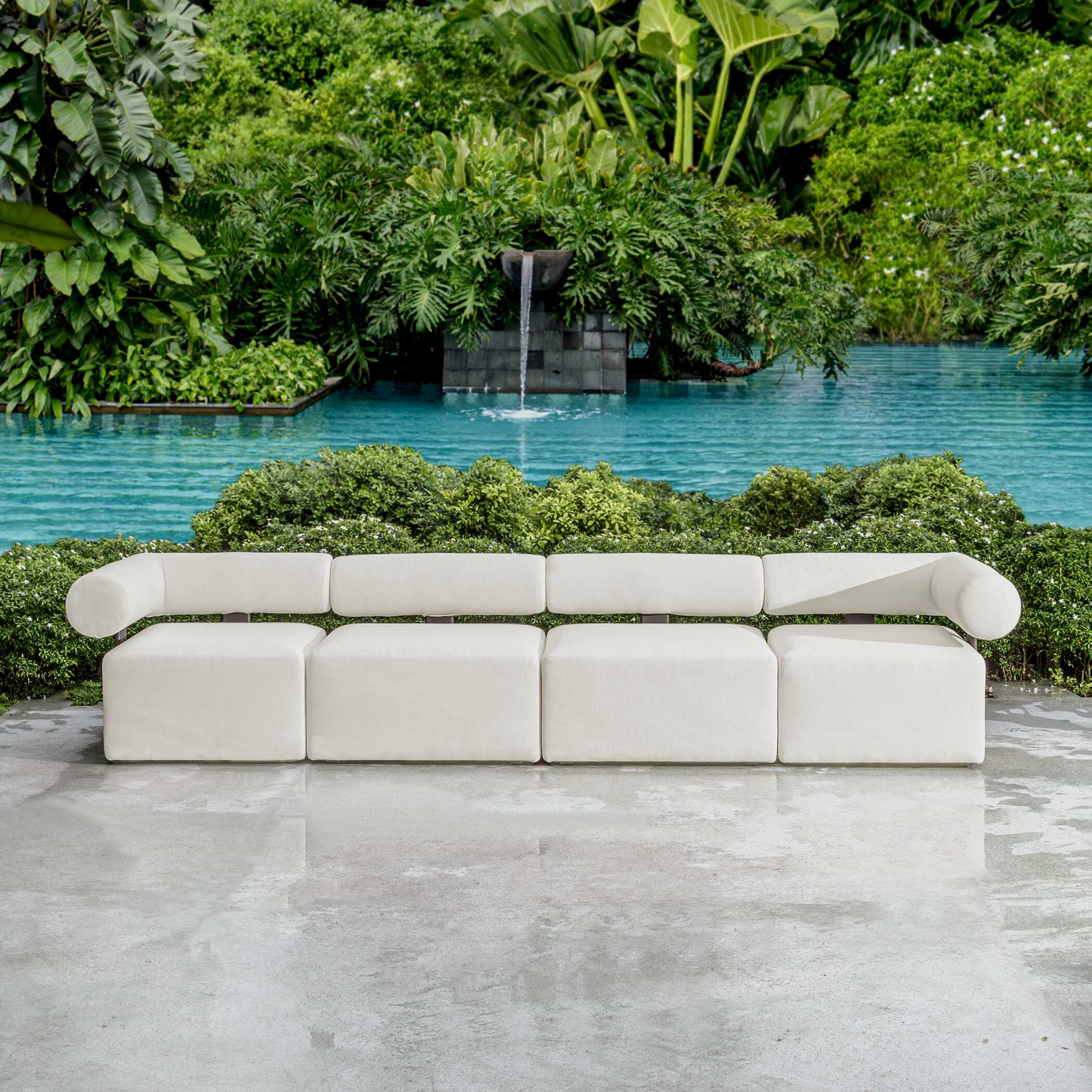 Bolster Back White Armless Outdoor Sofa - Image 8