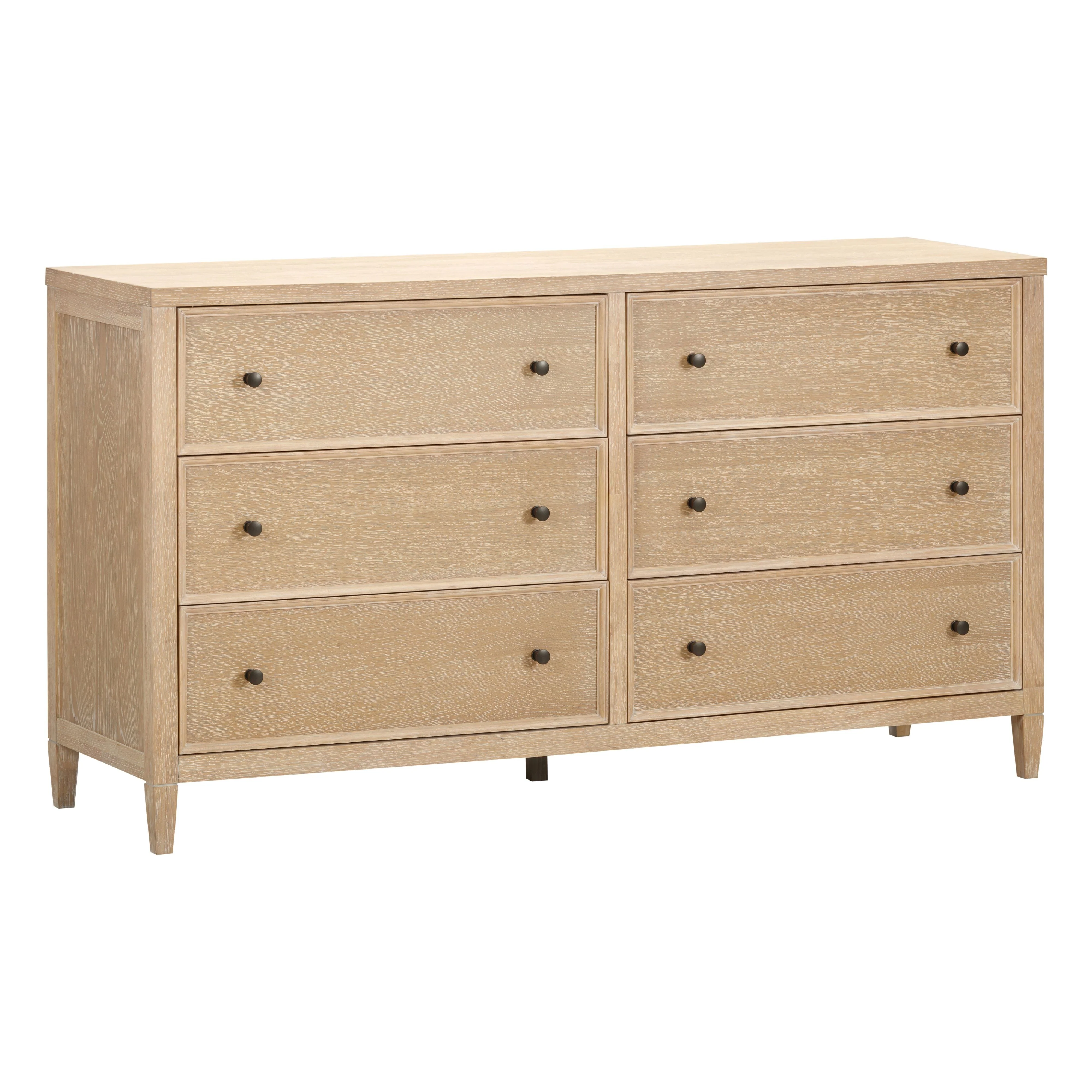 Bristol Park 62" Whitewashed Oak Wood 6-Drawer Dresser - Image 2