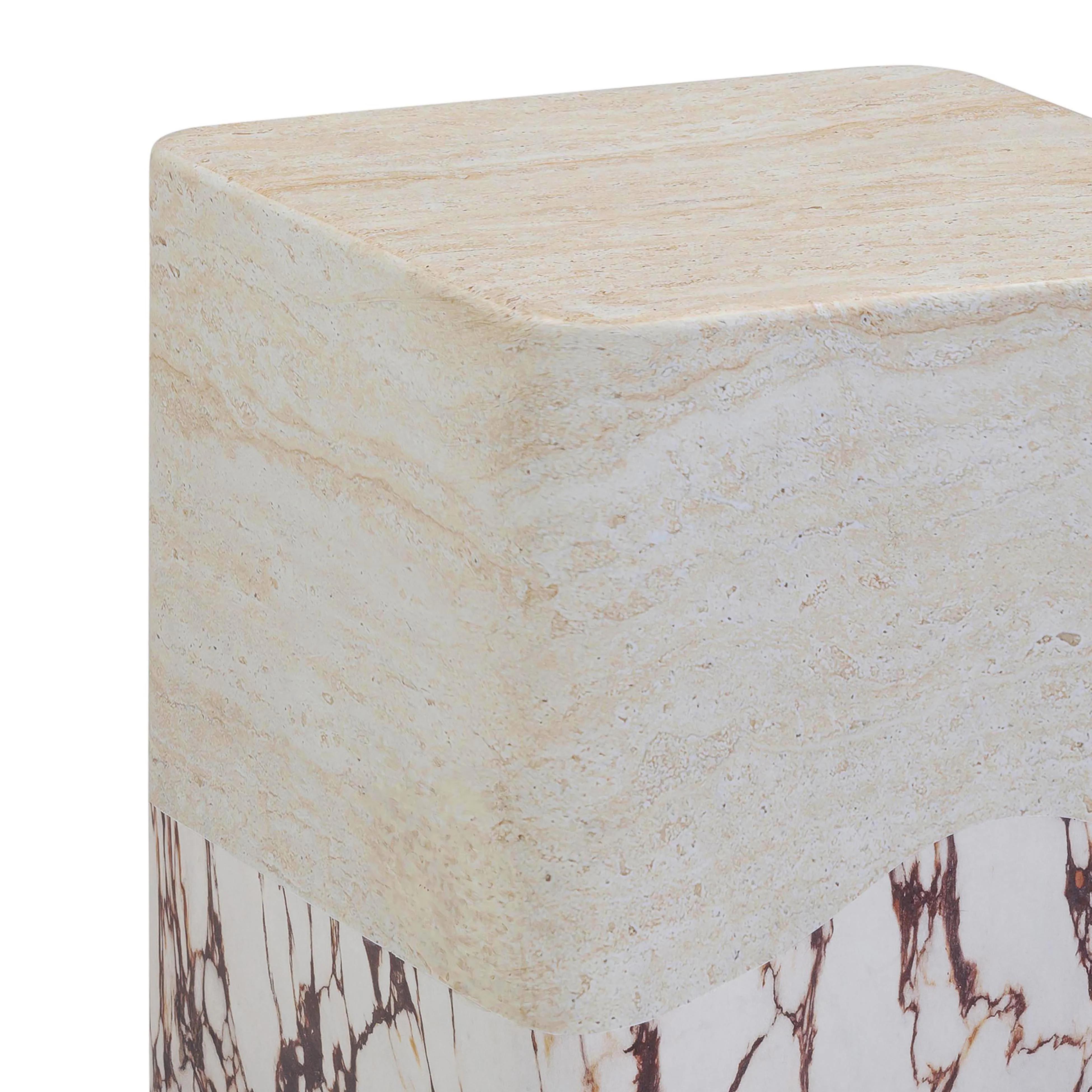 Brut Faux Travertine &amp; Breccia Concrete Indoor/Outdoor Side Table - Image 5