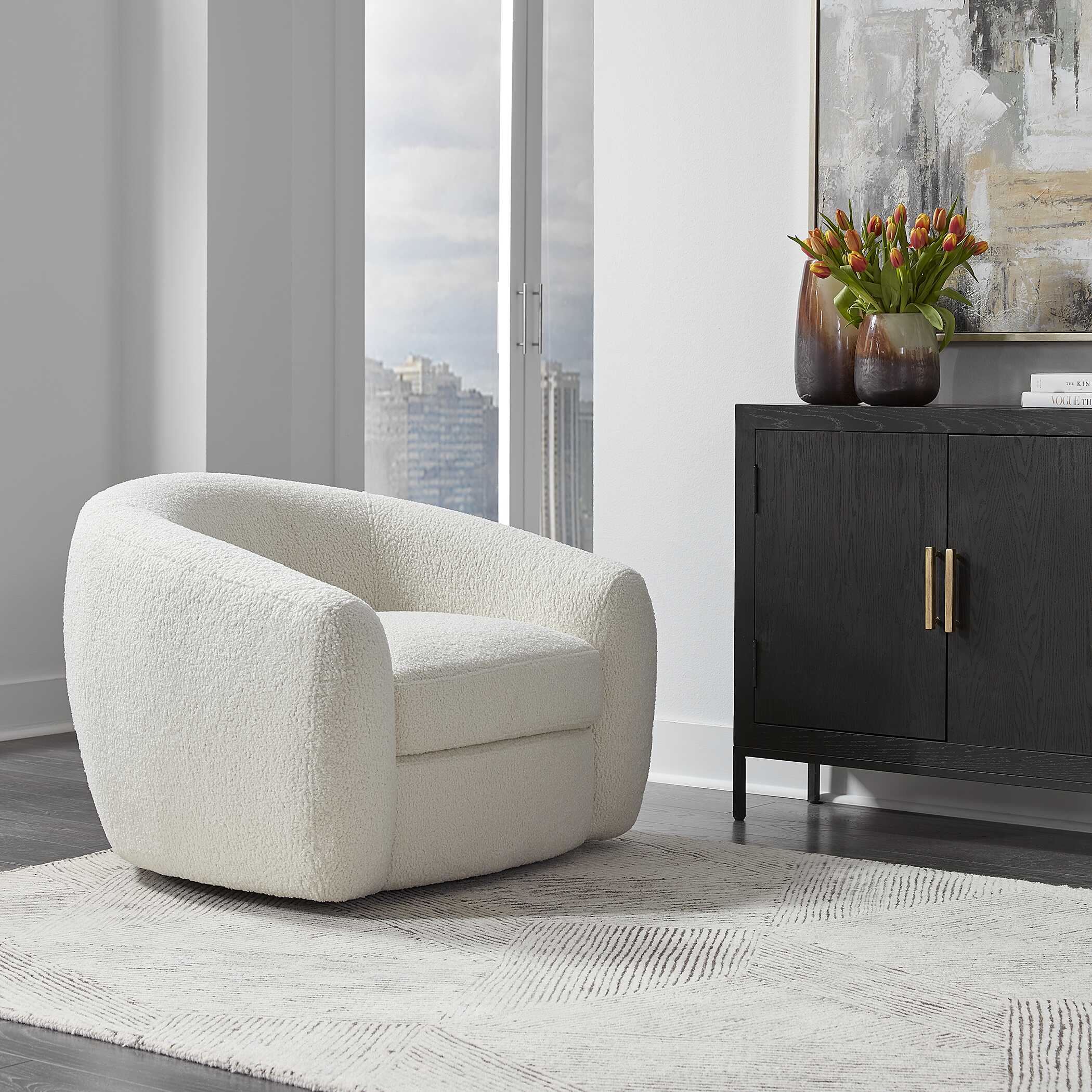 Capra Art Deco White Swivel Chair - Image 7