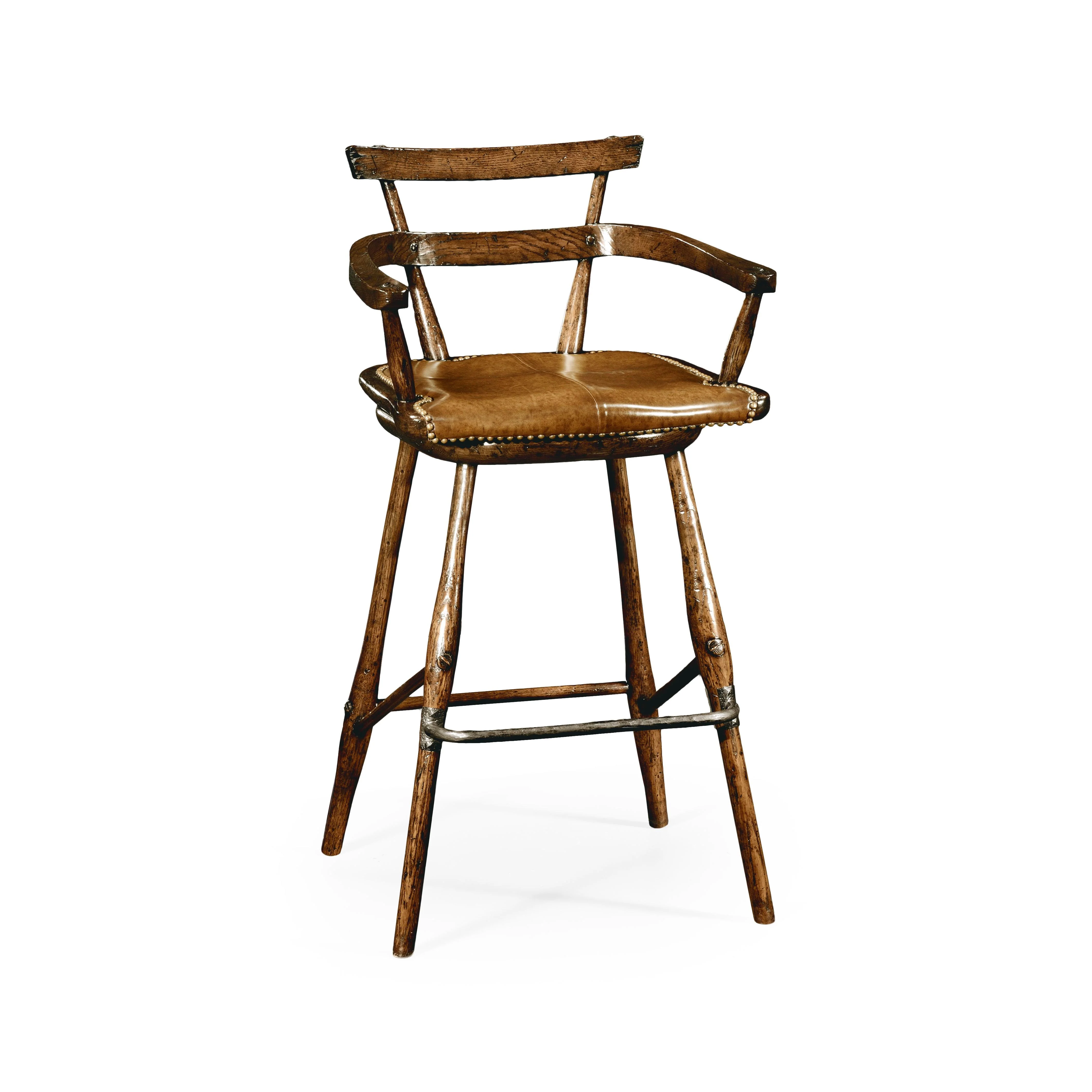 Casual Accents Tudor Oak Studded Leather Counter Stool