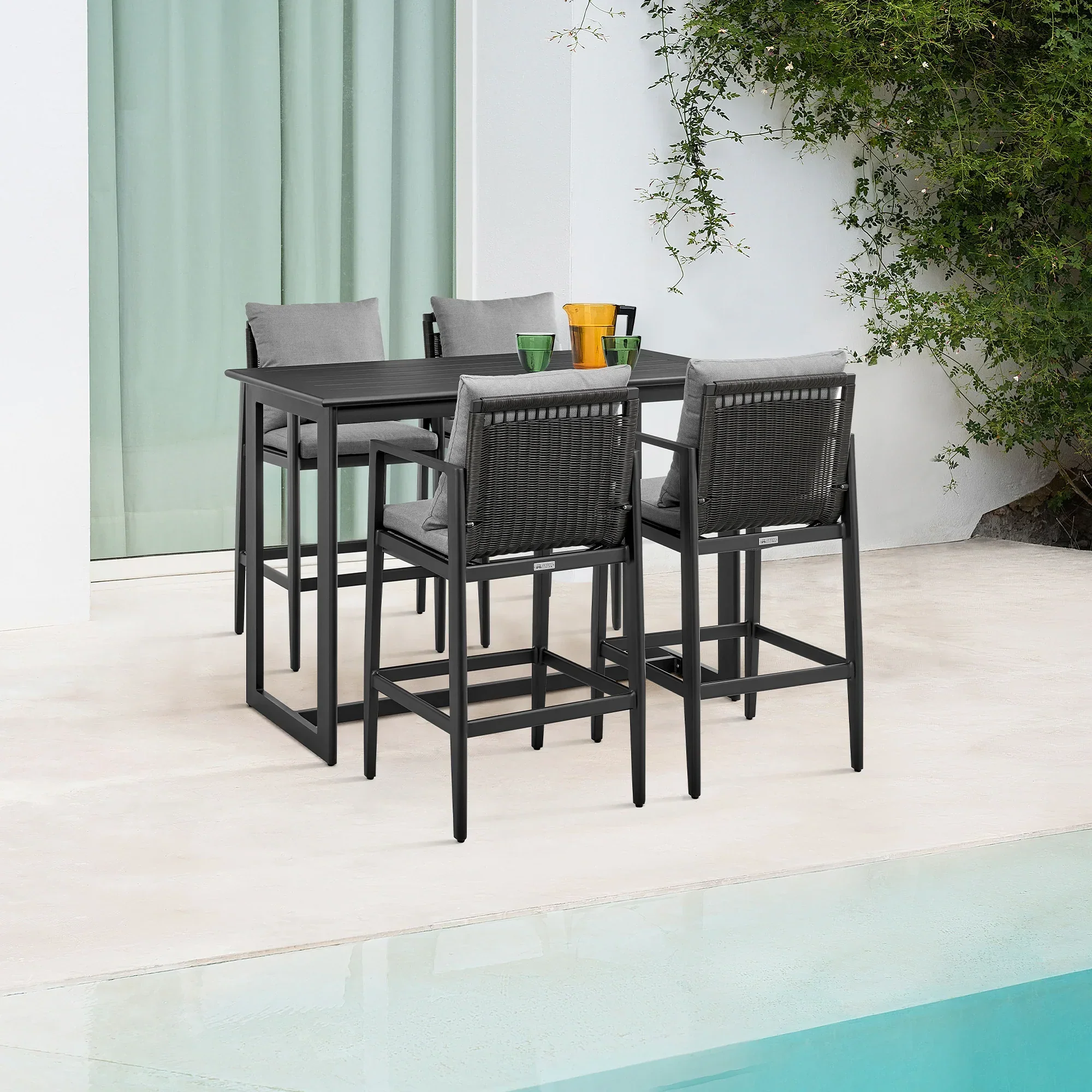 Cayman Outdoor Patio 5-Piece Bar Table Set - Image 2