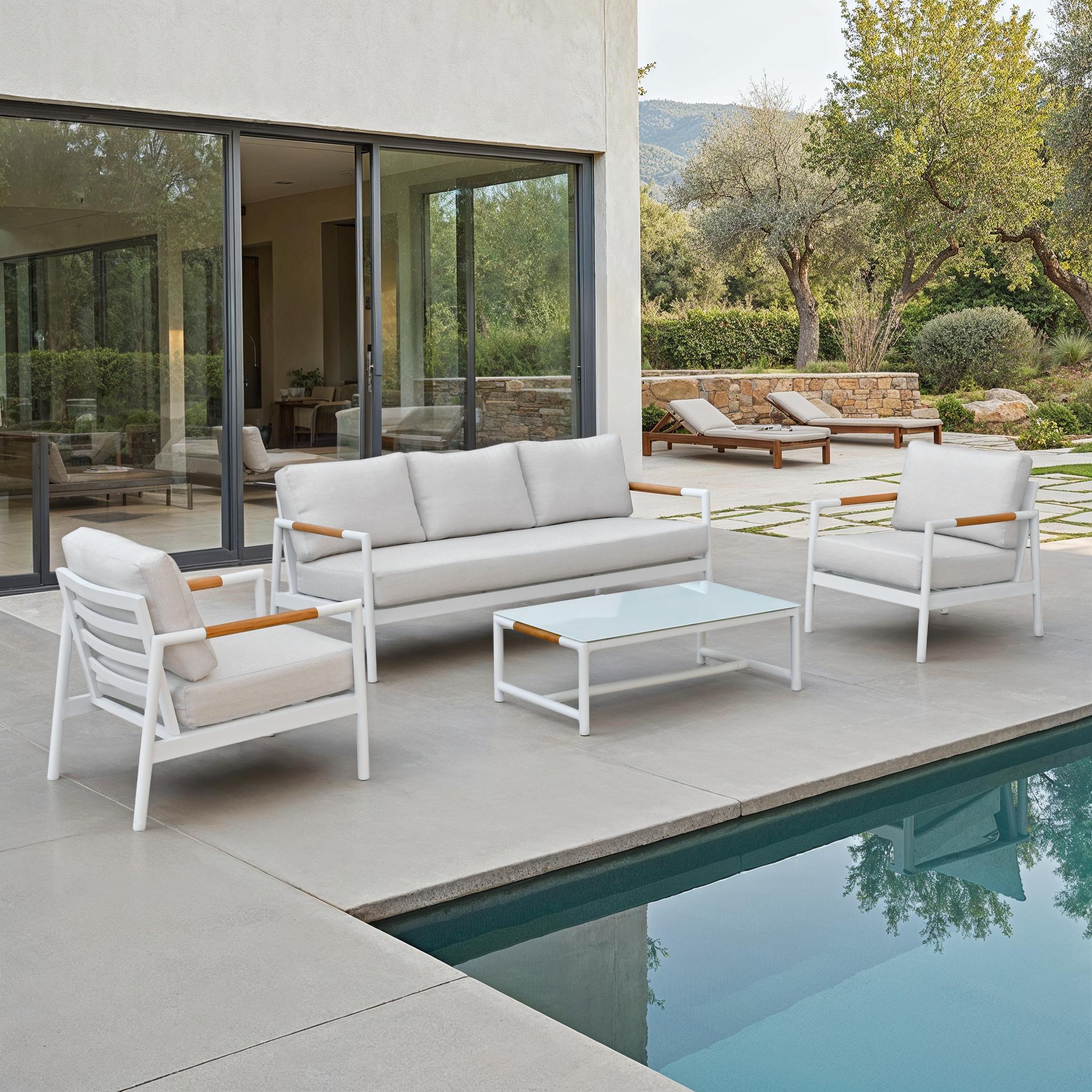 Chryssa Aluminum and Teak Patio Sofa - Image 11