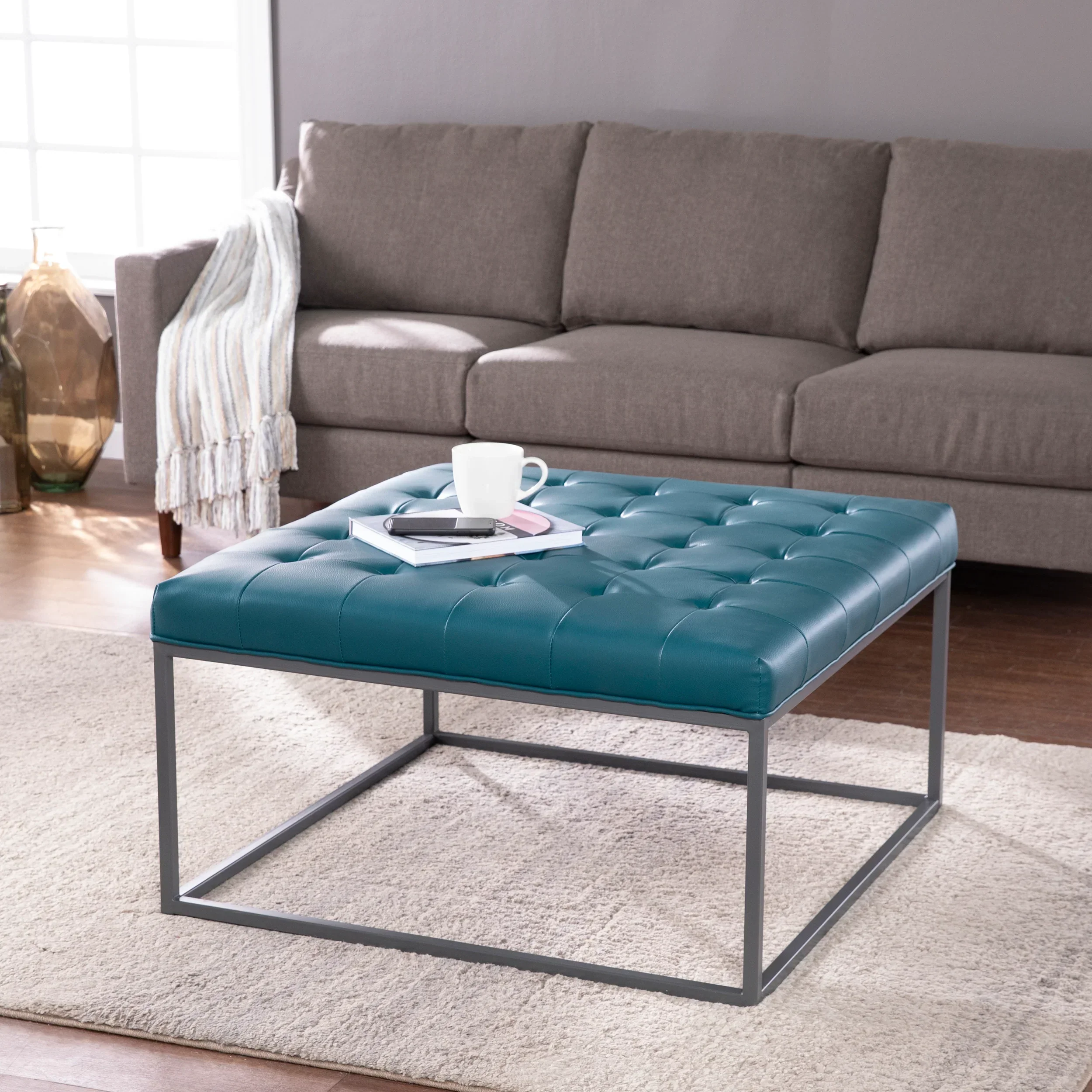 Ciarin Upholstered Cocktail Ottoman - Blue - Image 2