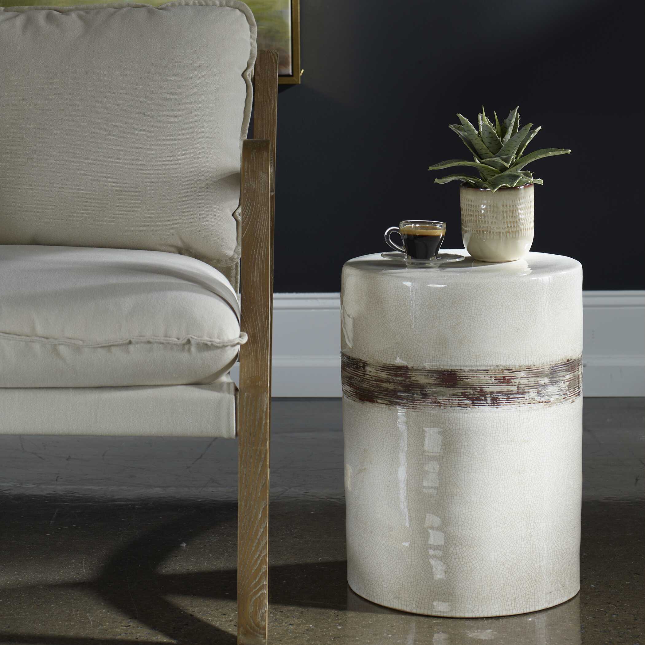 Comanche White Ceramic Garden Stool - Image 2