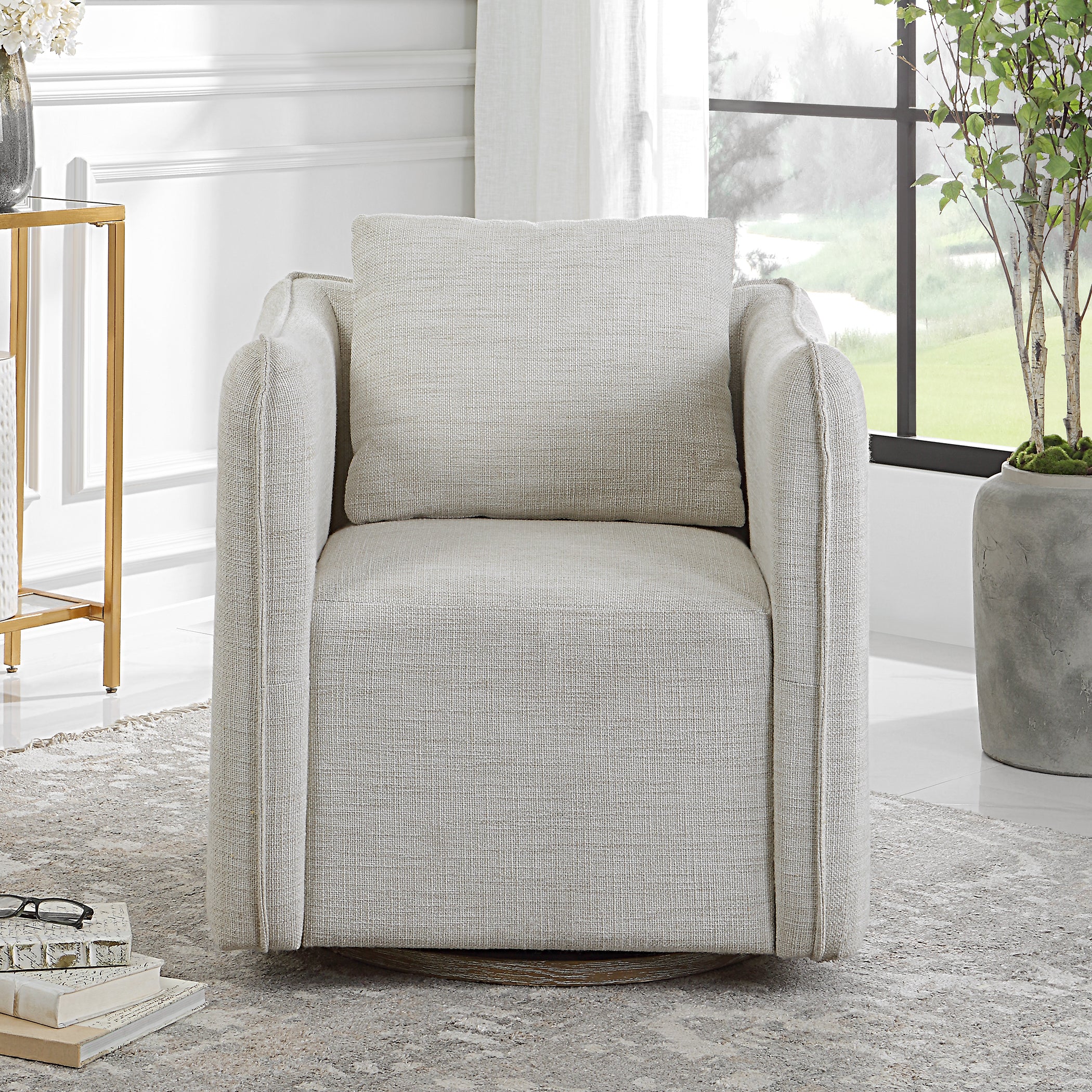 Corben White Swivel Armchair - Image 10