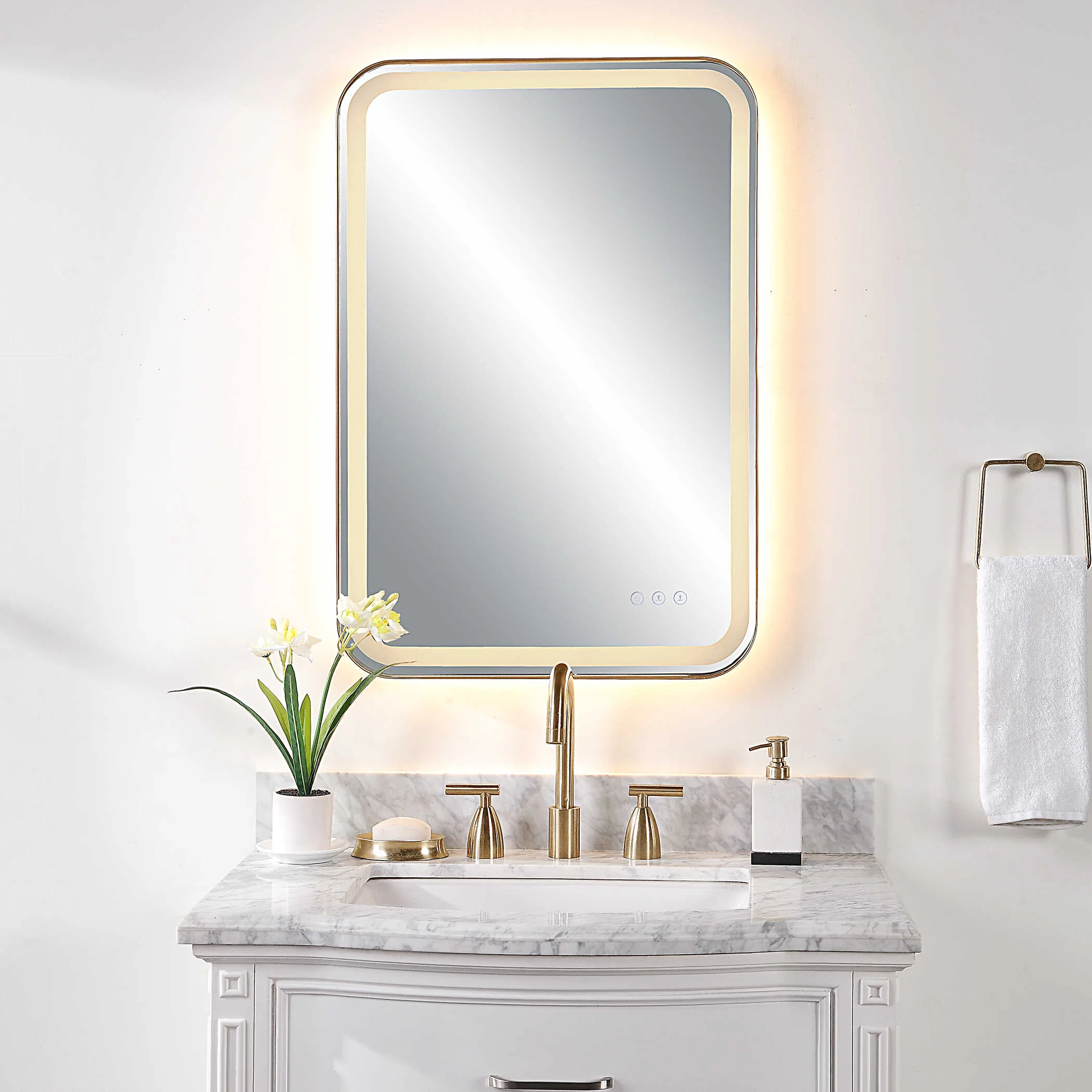 Crofton Lighted Brass Vanity Mirror - Image 2