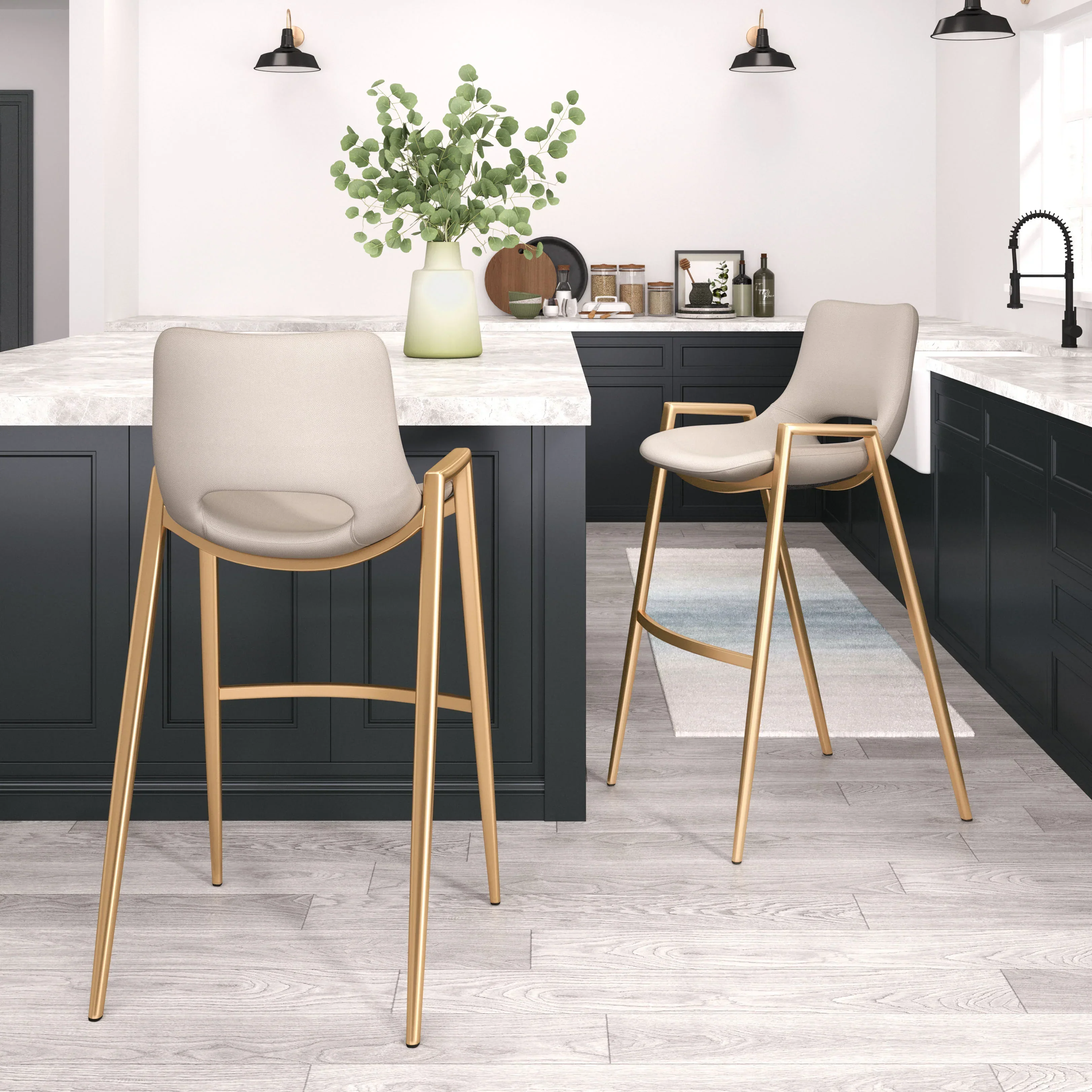 Desi Barstool (Set of 2) Beige & Gold - Image 2