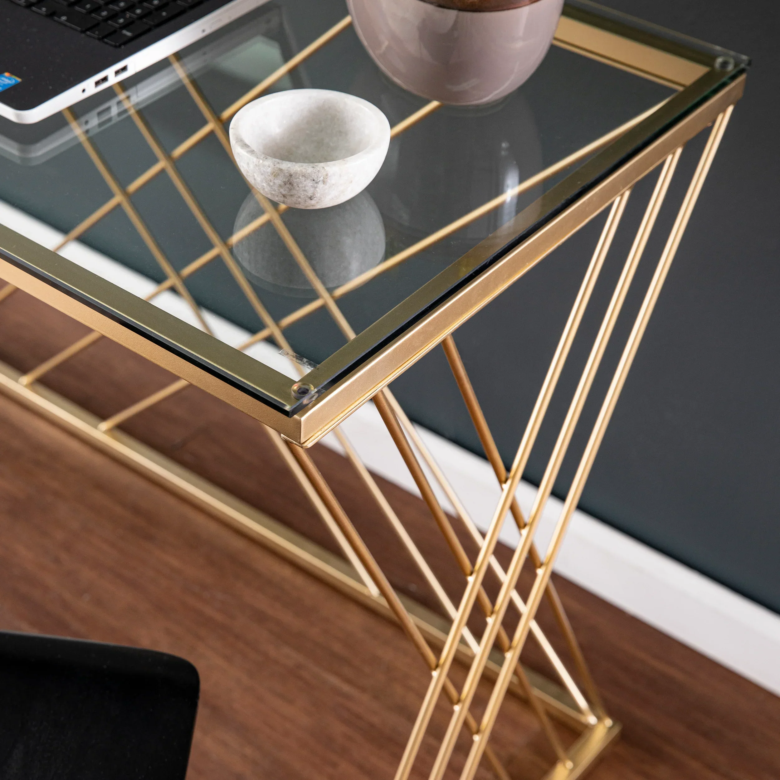 Dezby Modern Glass-Top Desk - Image 6