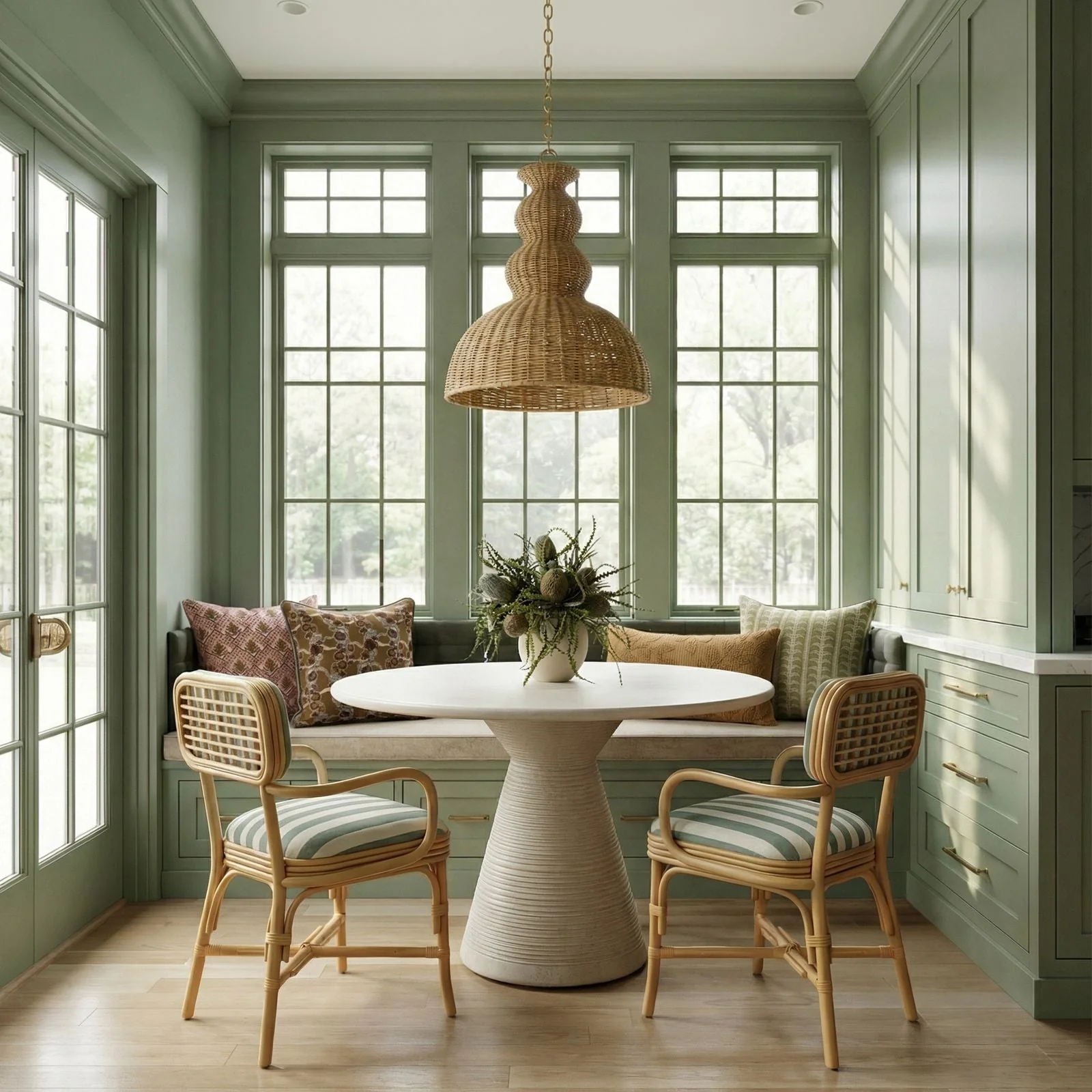 Dorine Striped Performance Linen & Rattan Dining Armchair - Image 2