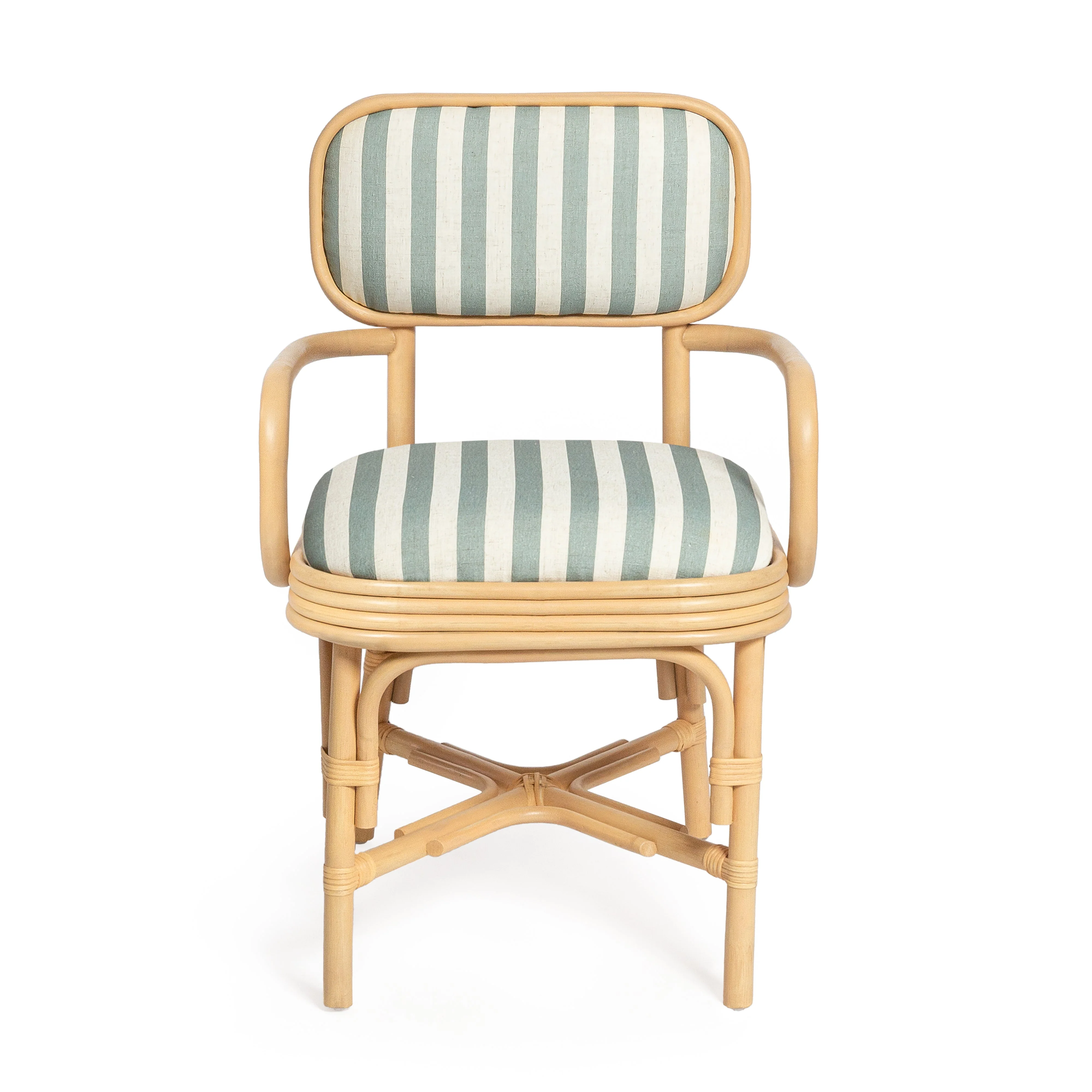 Dorine Striped Performance Linen & Rattan Dining Armchair - Image 3