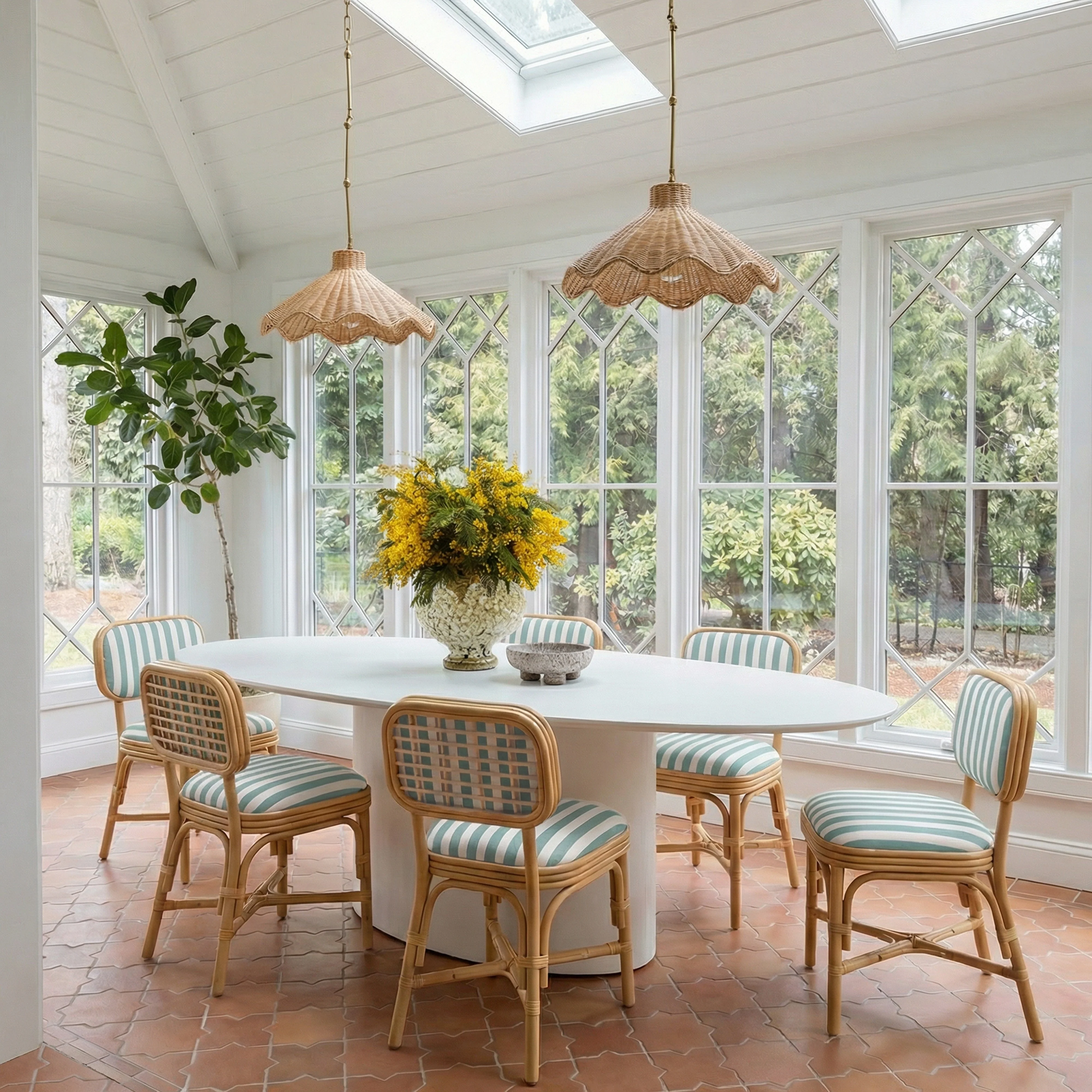 Dorine Striped Performance Linen &amp; Rattan Dining Chair - Image 2