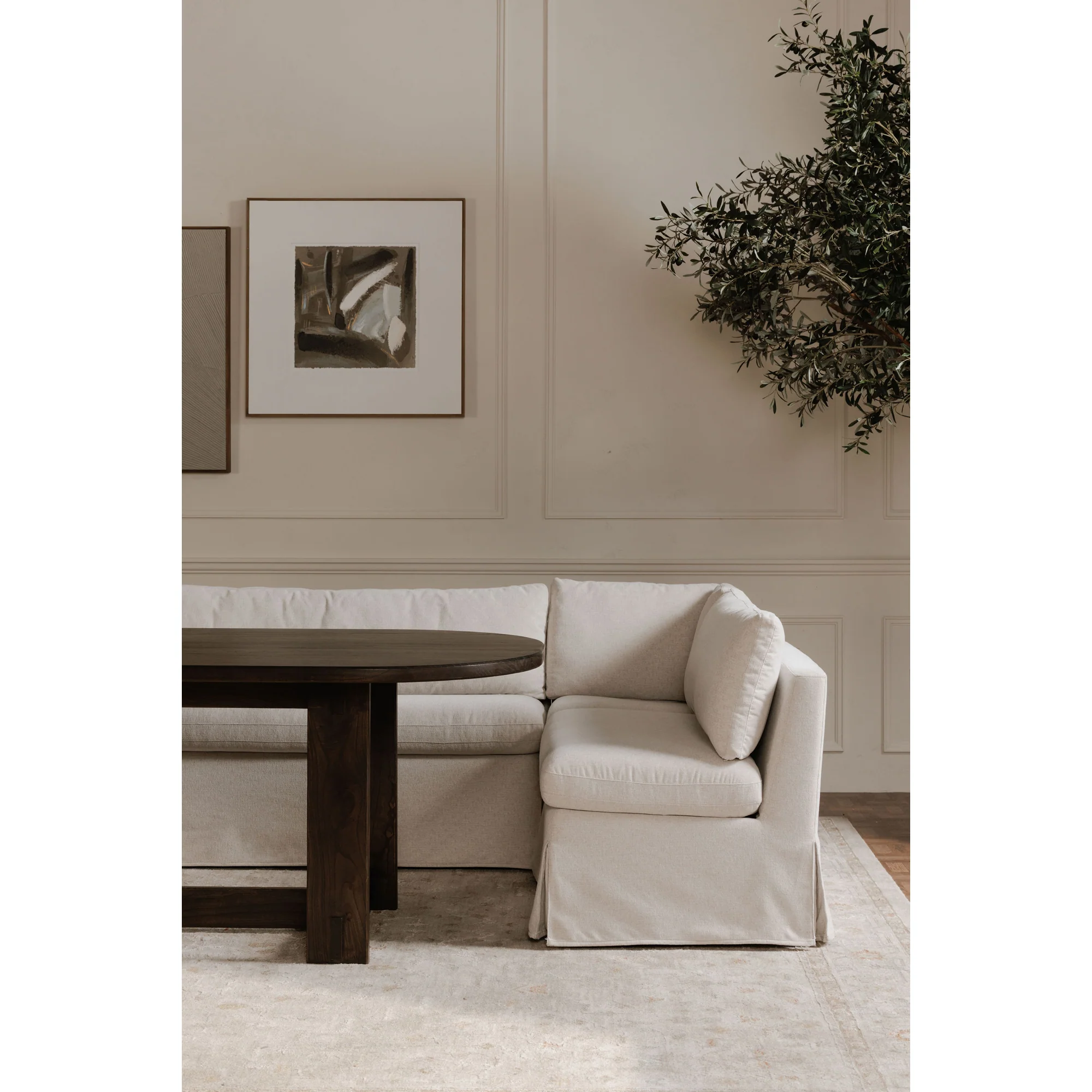 Fable Slipcover Dining Banquette U-Shape Beige 168In - Image 2