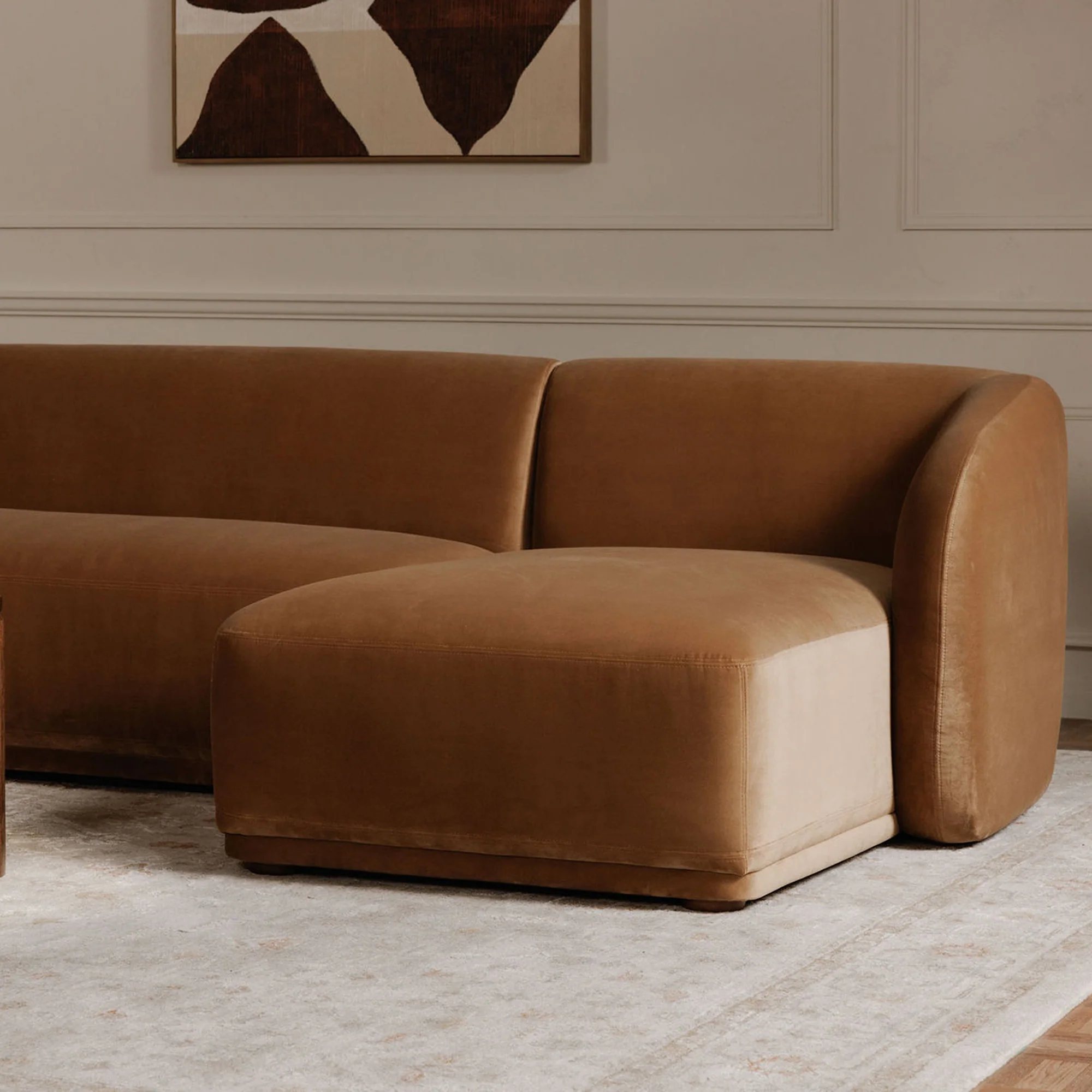 Faye Left Sectional Tan Faux Mohair - Image 2
