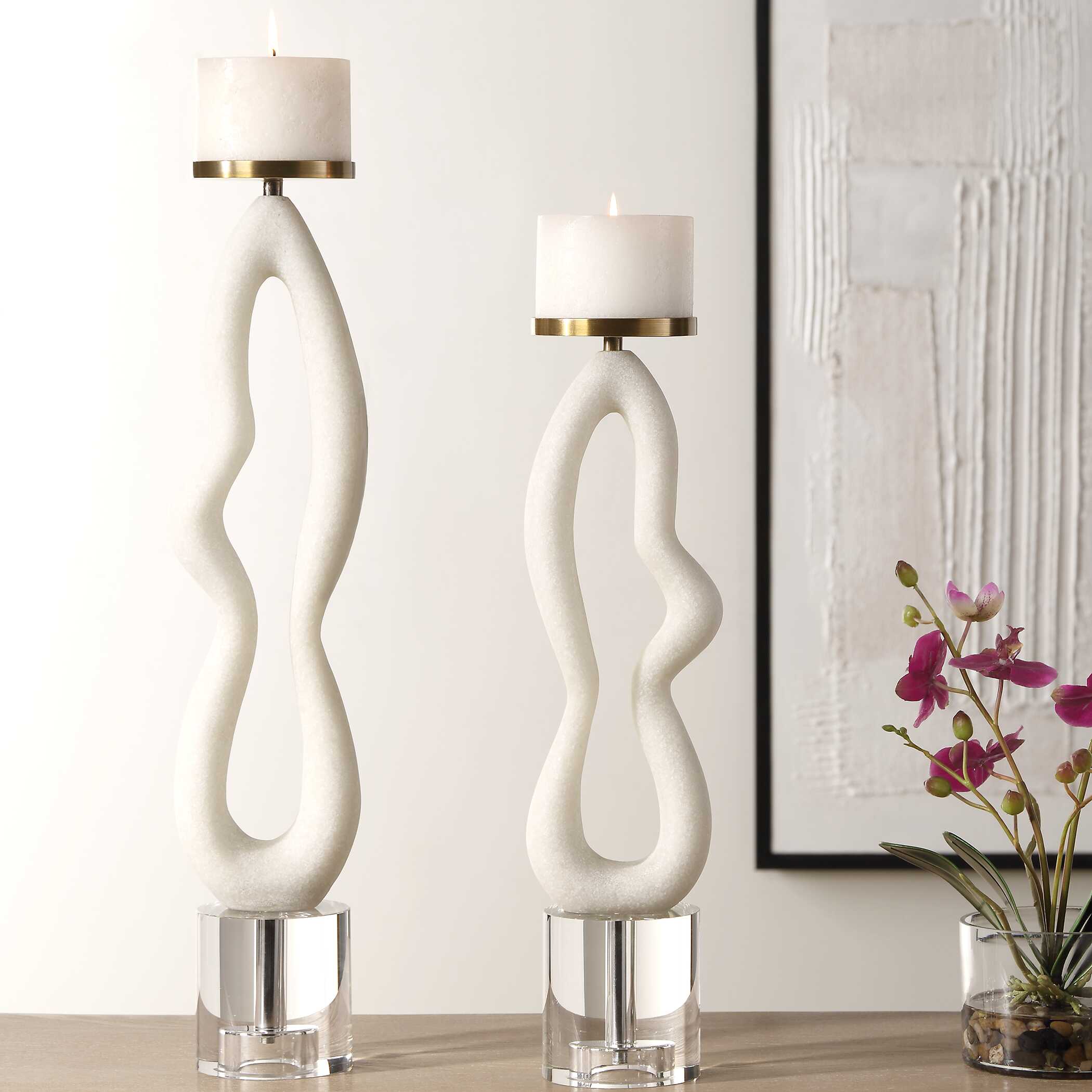 Feamelo Ivory Stone Candleholders, S/2 - Image 2
