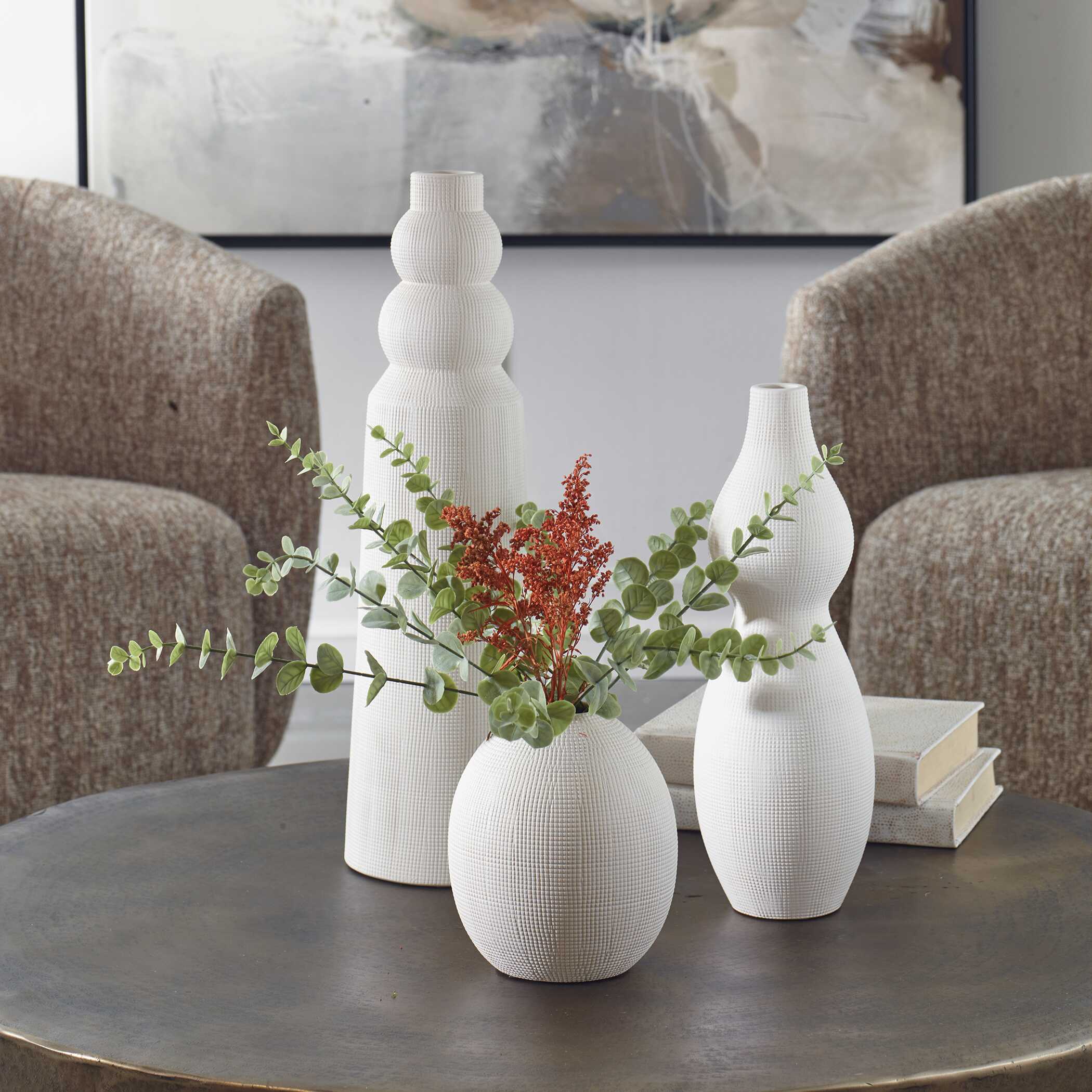 Forma White Ceramic Vases - Set of 3 - Image 2