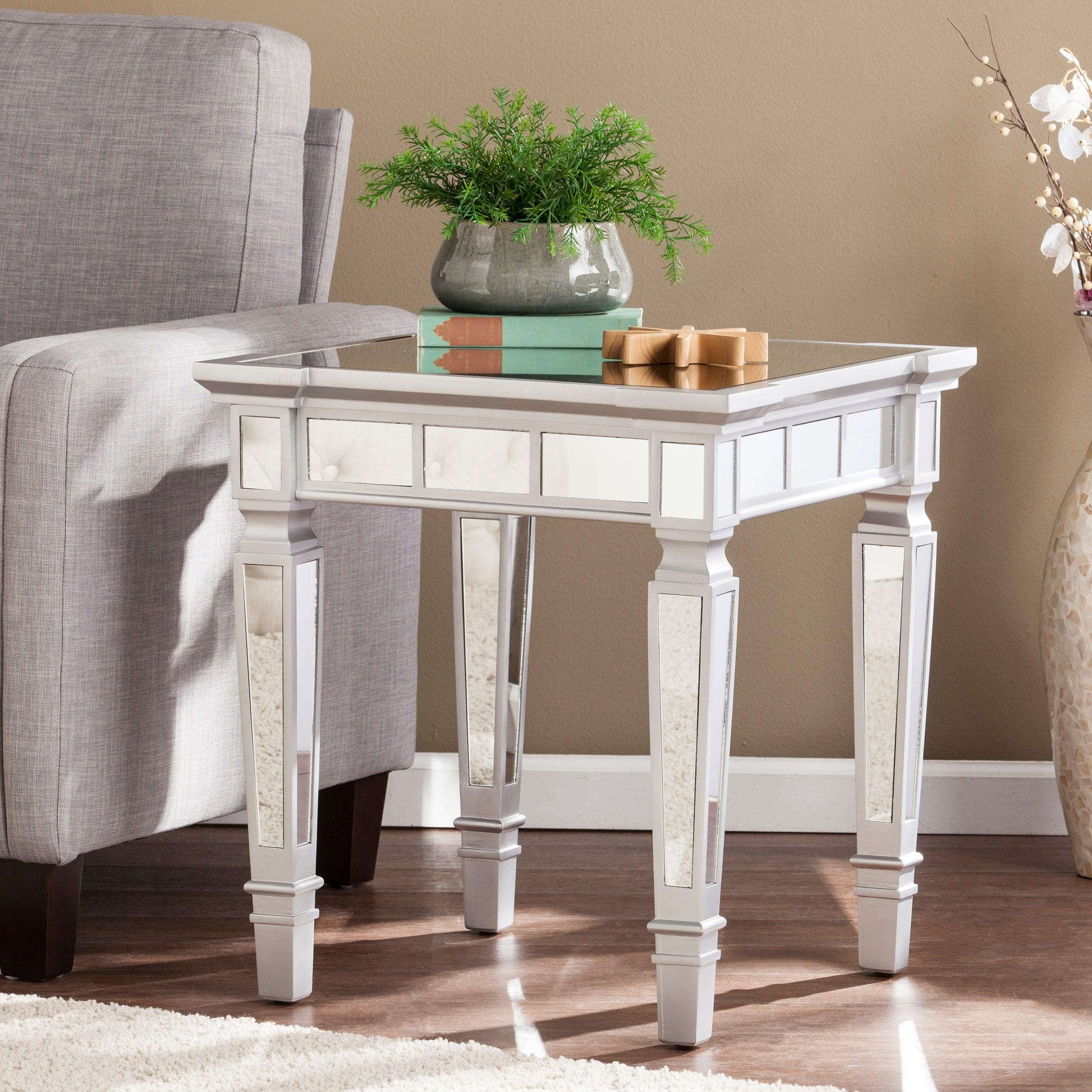Glenview Glam Mirrored Square End Table - Matte Silver - Image 2