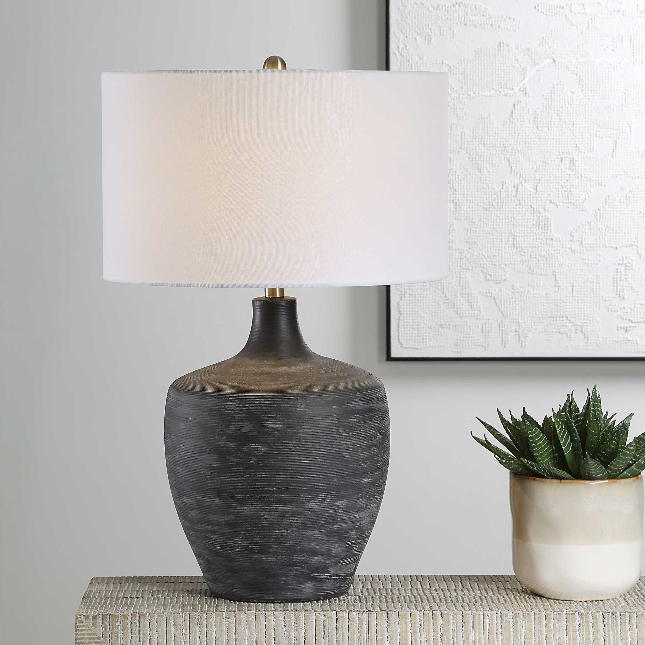 Graphite Ribbed Table Lamp - Image 2