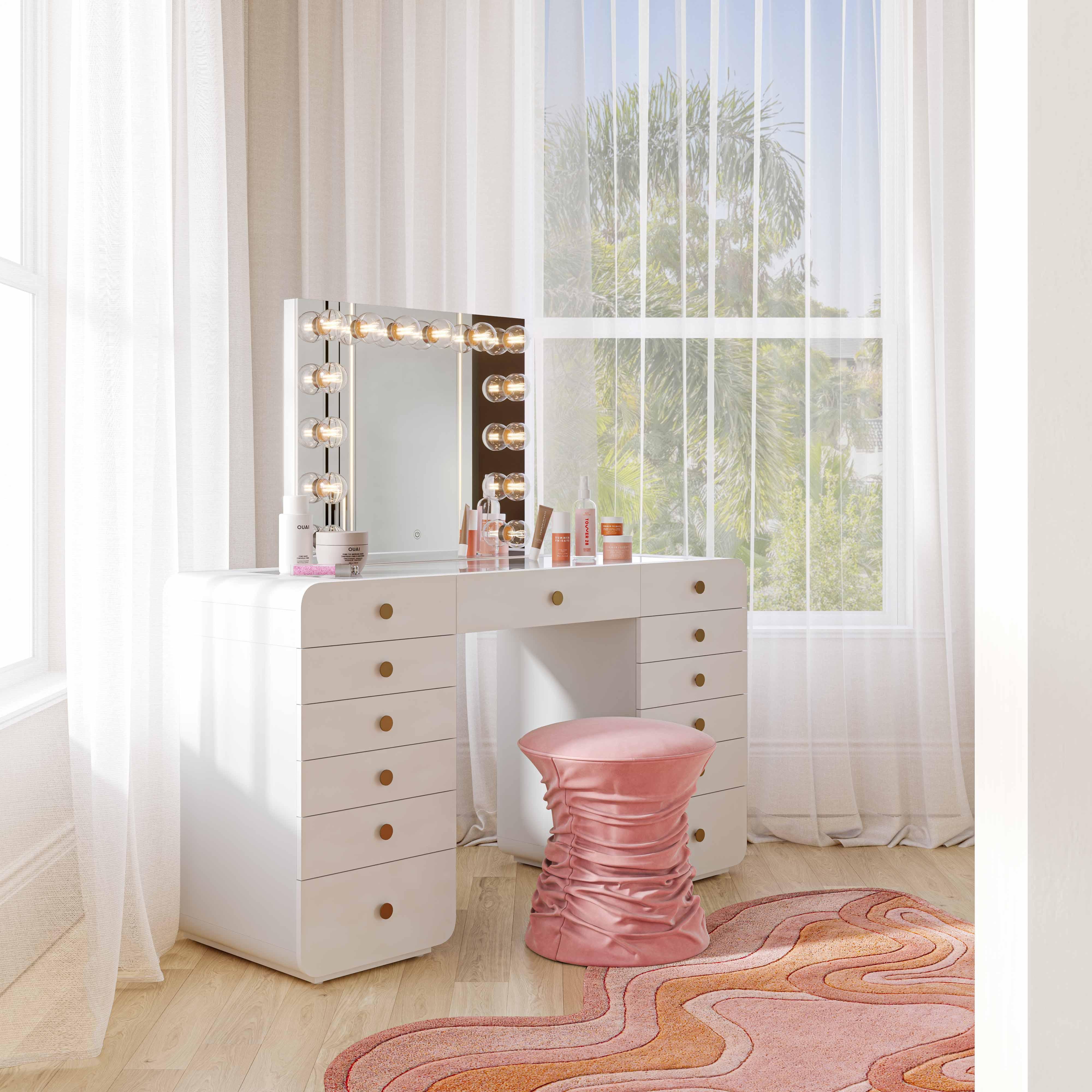 Hollywood 56" White 13-Drawer Vanity Desk - Image 2