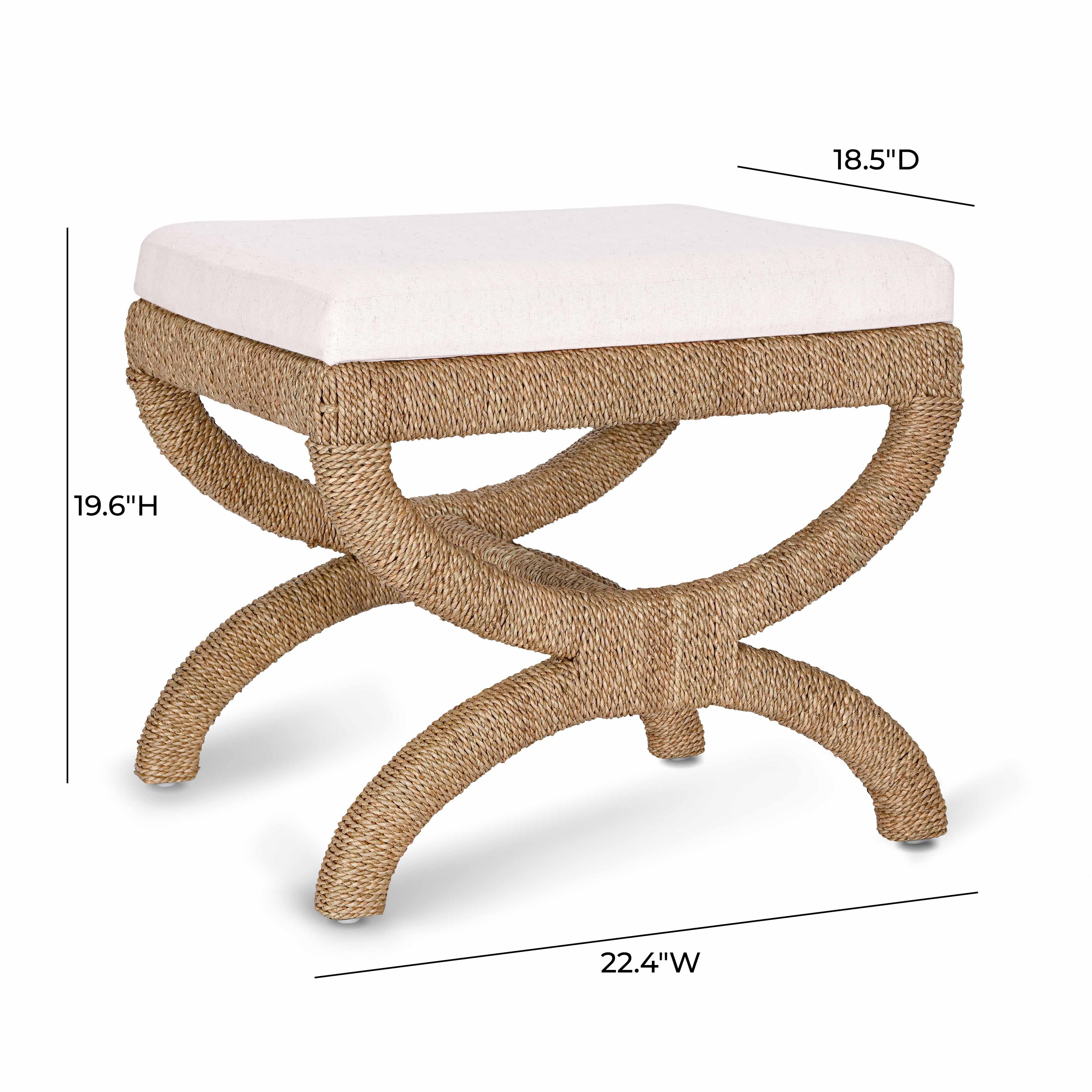 Kappa Cream Contract-Grade Fabric and Natural Seagrass Accent Stool - Image 5