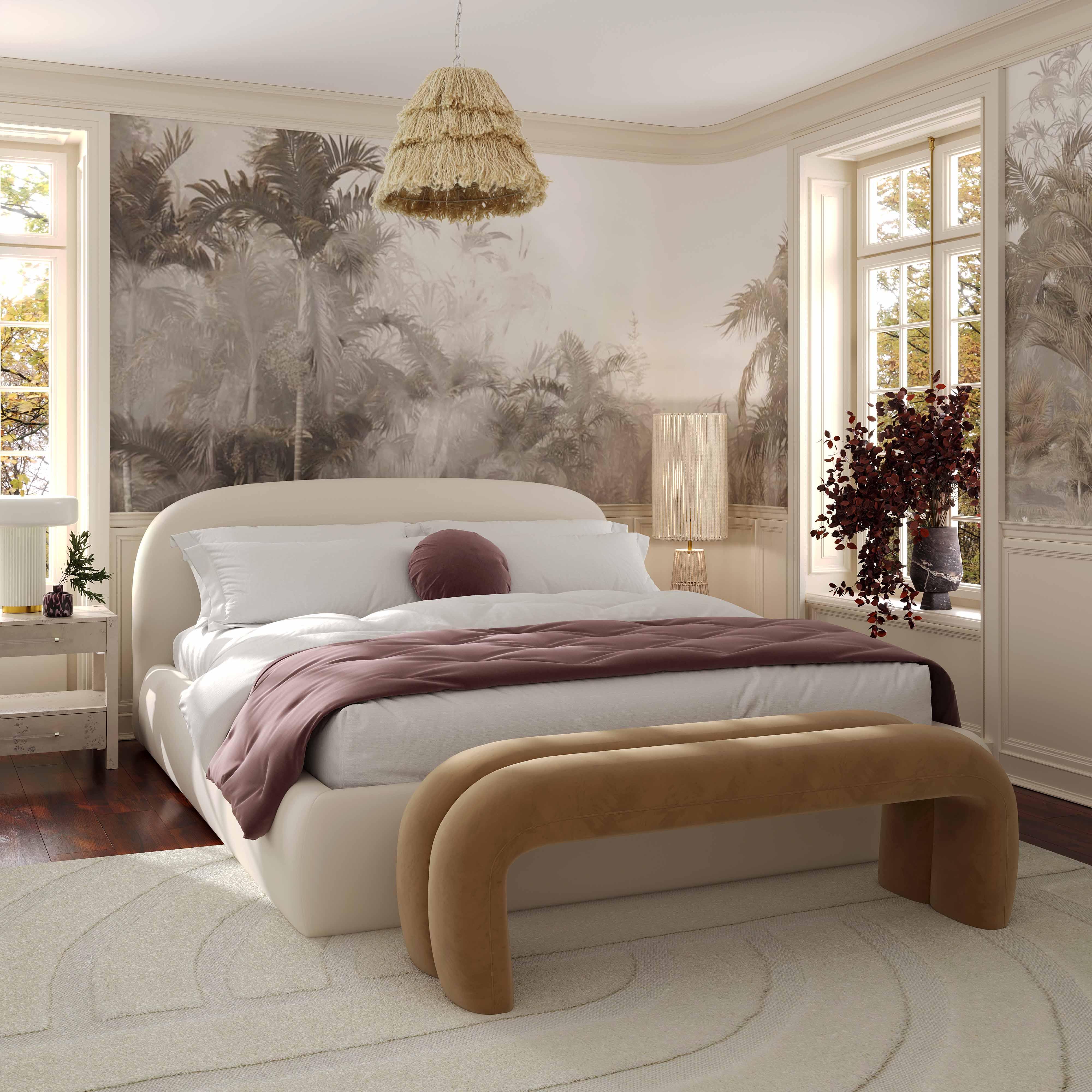 Leigh Taupe Velvet Channeled Bench - Image 2