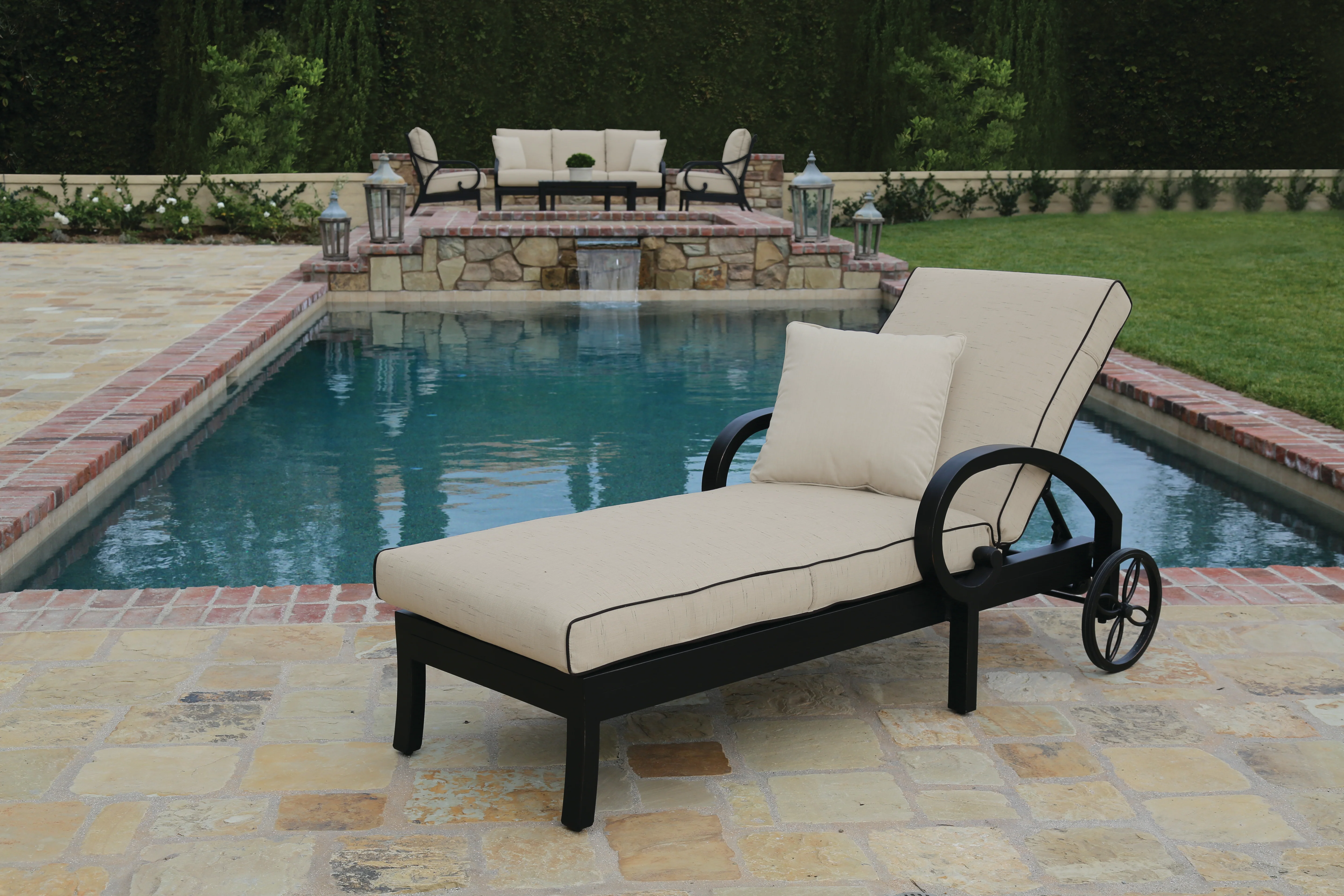 Monterey Chaise Lounge in Linen Stone w/ Selt Welt - Image 5
